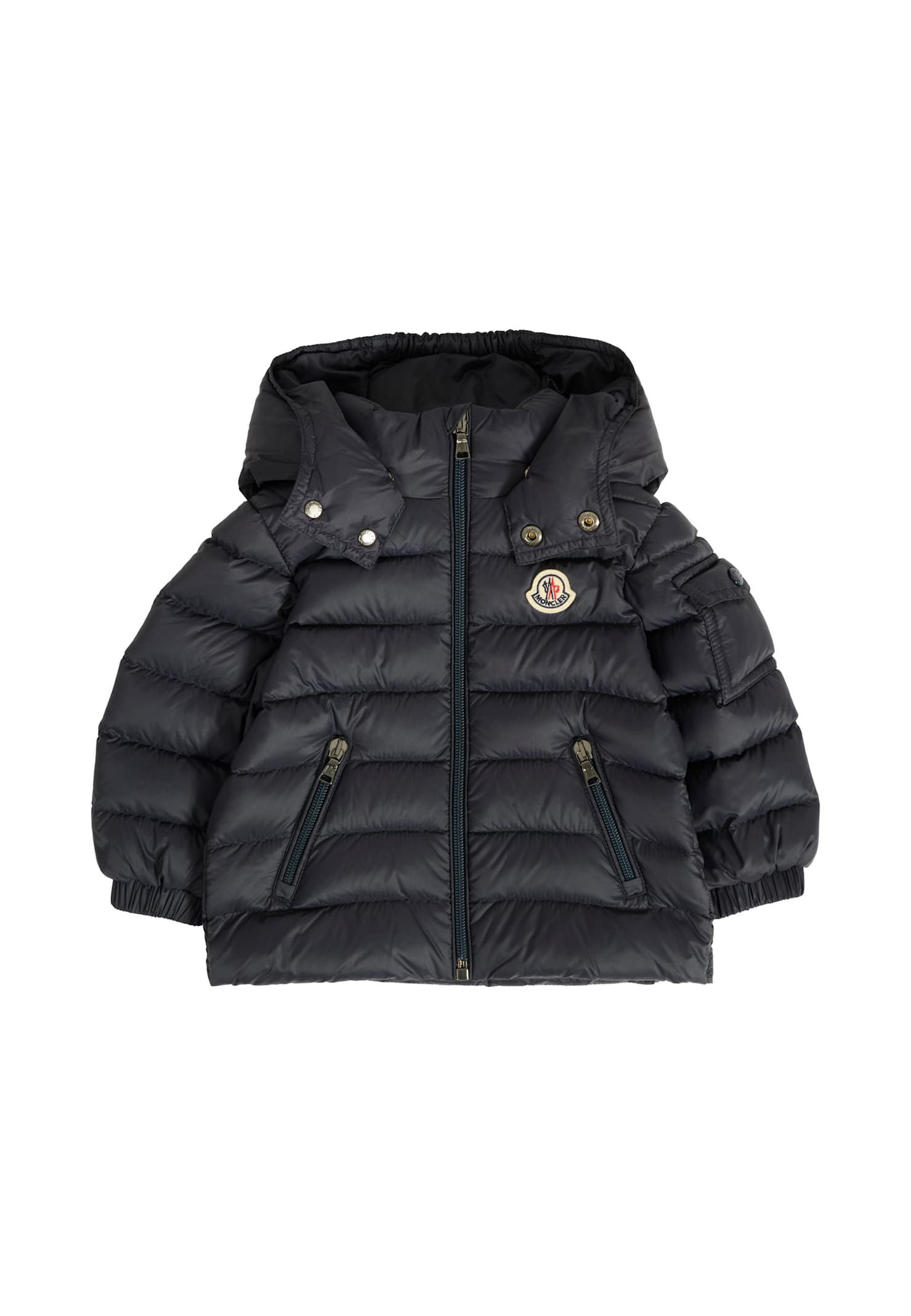 Moncler Blue Jules Down Jacket For Baby Boy With Logo In Black