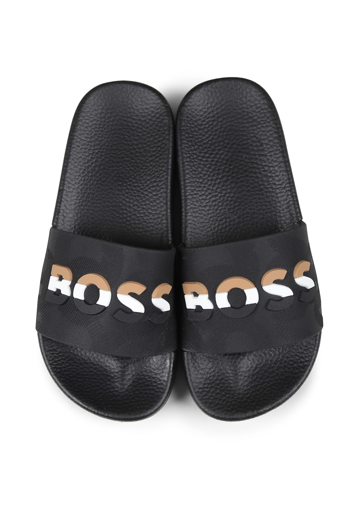Hugo Boss Black Slippers For Boy With Logo In Black