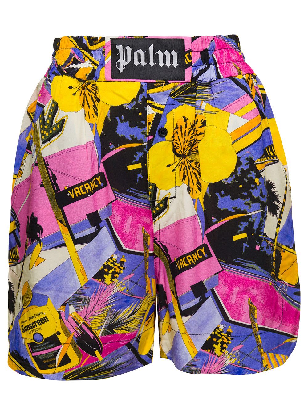Palm Angels Miami Multicolor Shorts With All-over Graphic Print In Viscose Woman In Multicolor