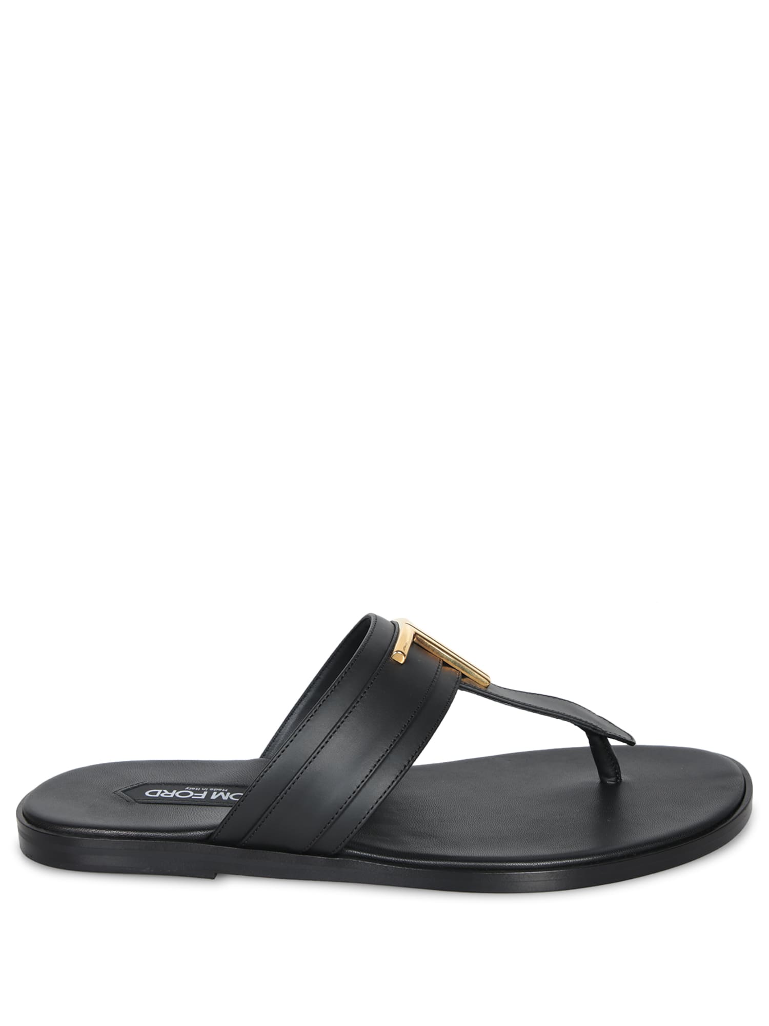 Tom Ford Brighton Leather Flip-flops In Black And Gold