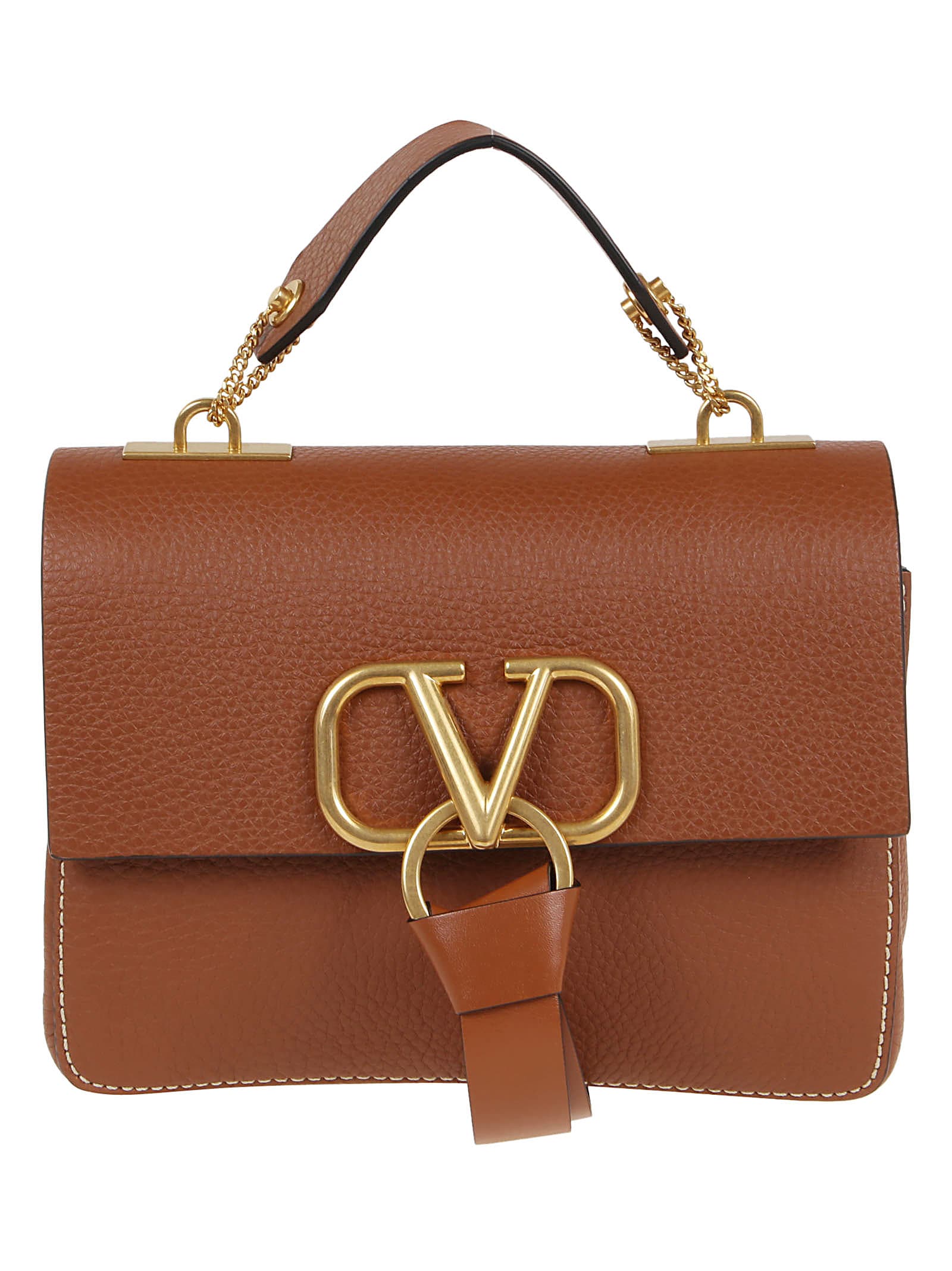 Valentino Garavani Large V-ring Leather Shoulder Bag In Brown