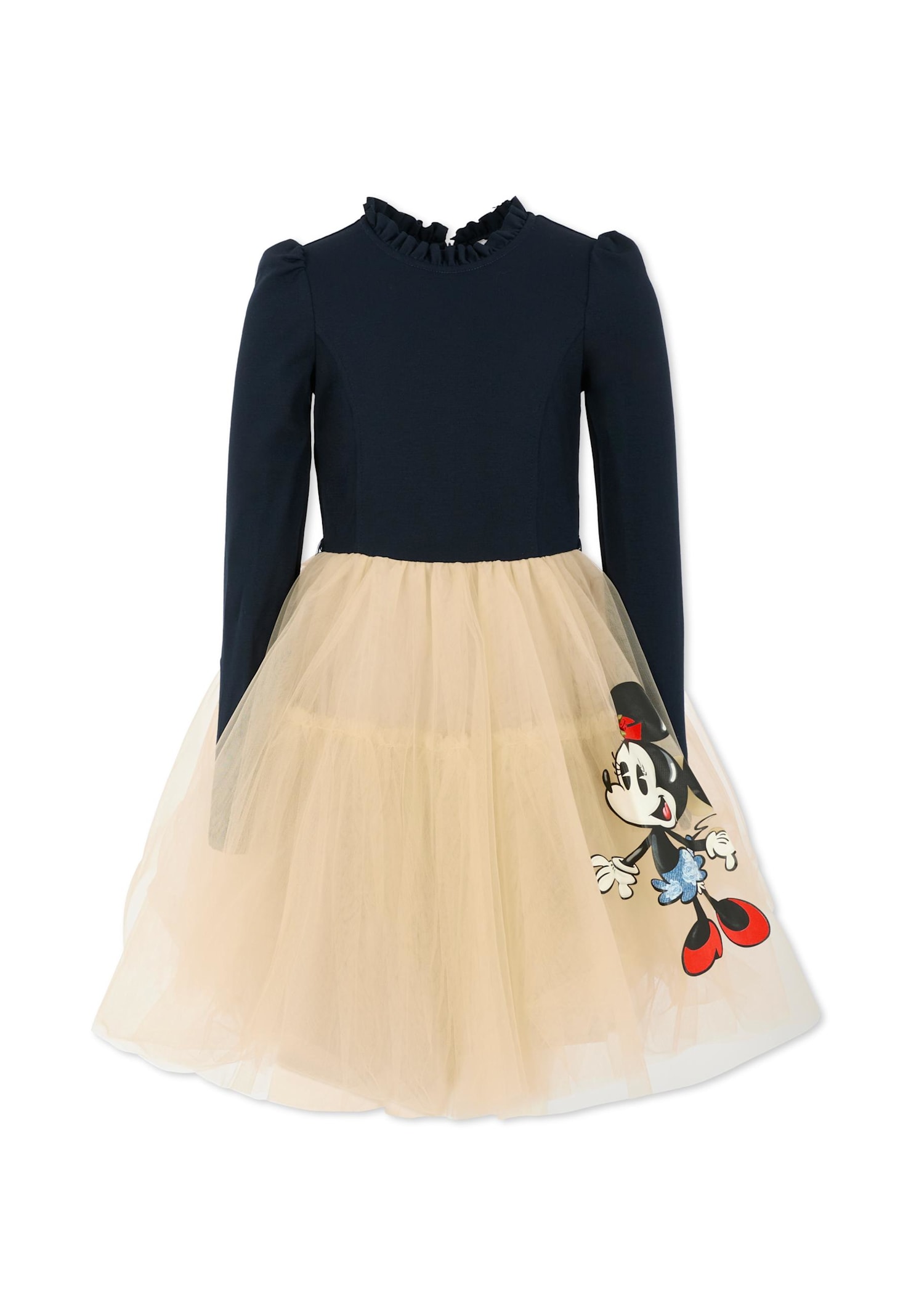 Monnalisa Blue Dress For Girl With Minnie In Blue