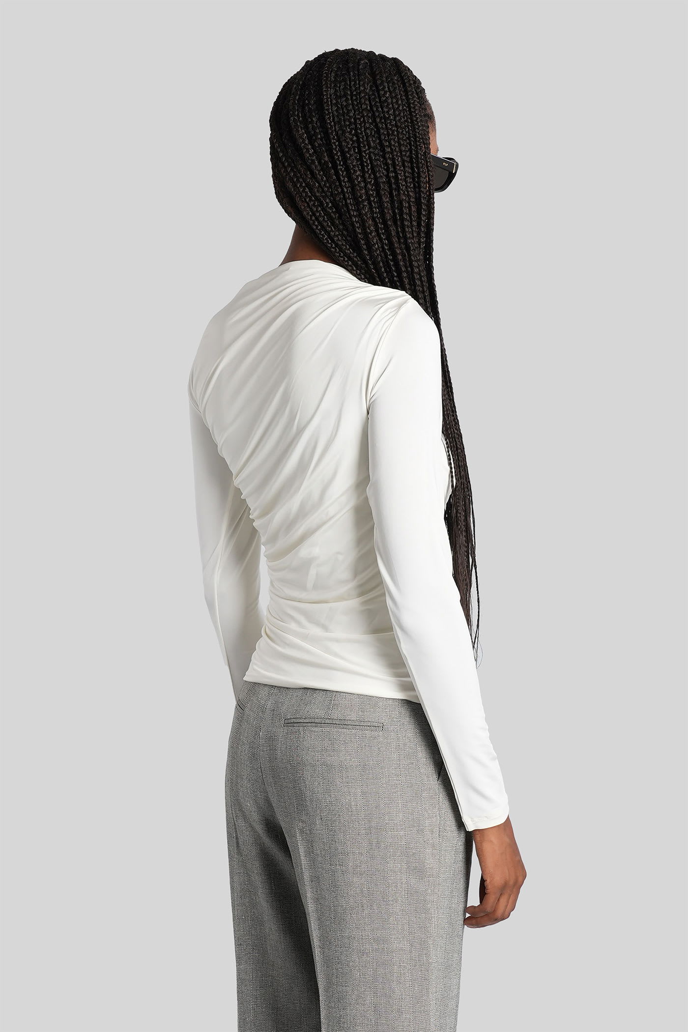 Anine Bing Draped Long Sleeve Stretch Fabric Top In White