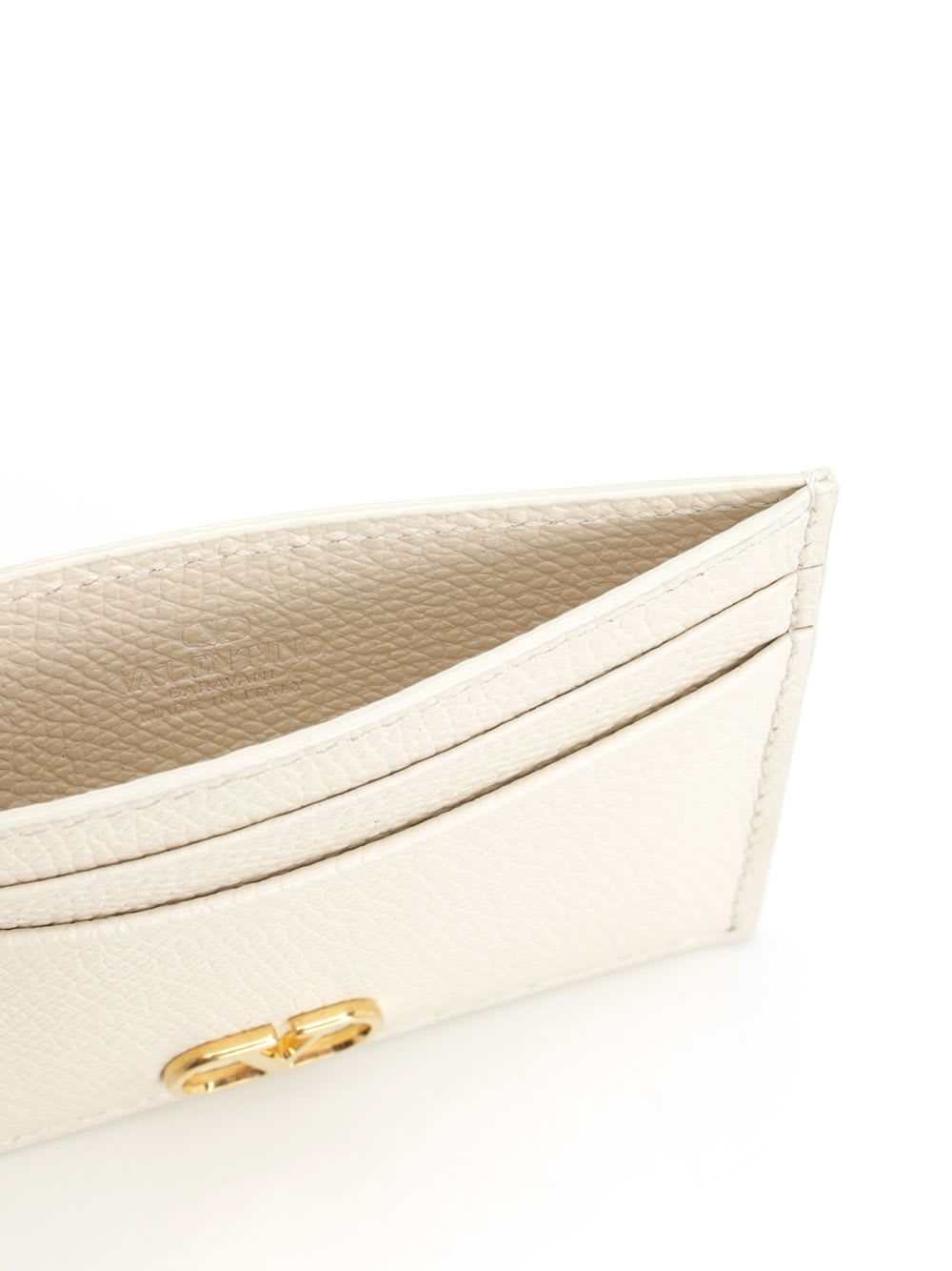 Valentino Garavani Textured Leather Wallet With Logo Embellishment In Gold