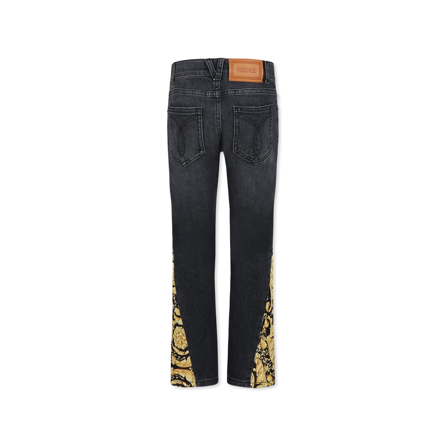 Versace Black Jeans For Kids With Baroque Print In Black