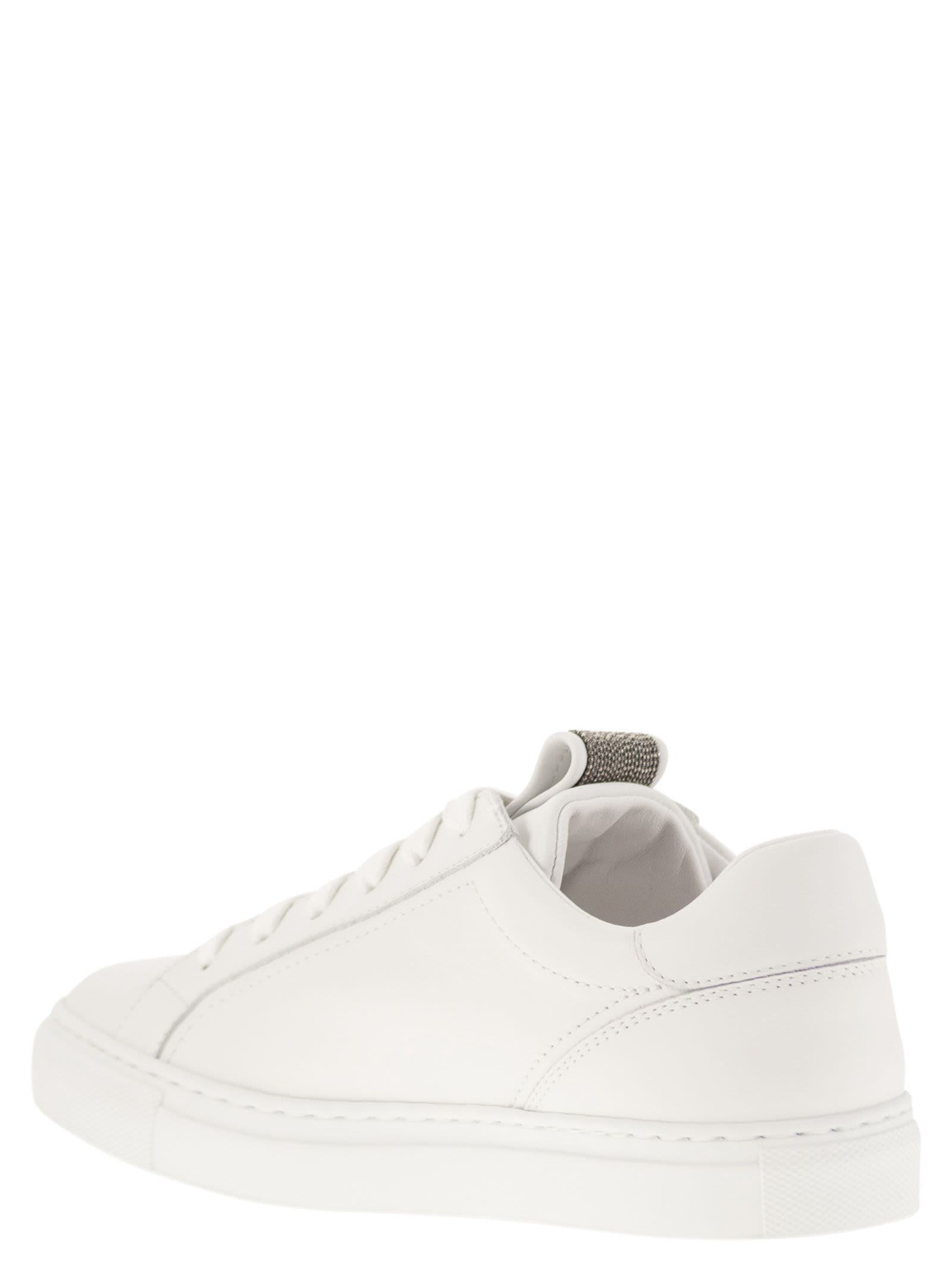 Shop Brunello Cucinelli Matt Calfskin Trainers With Precious Detail In White