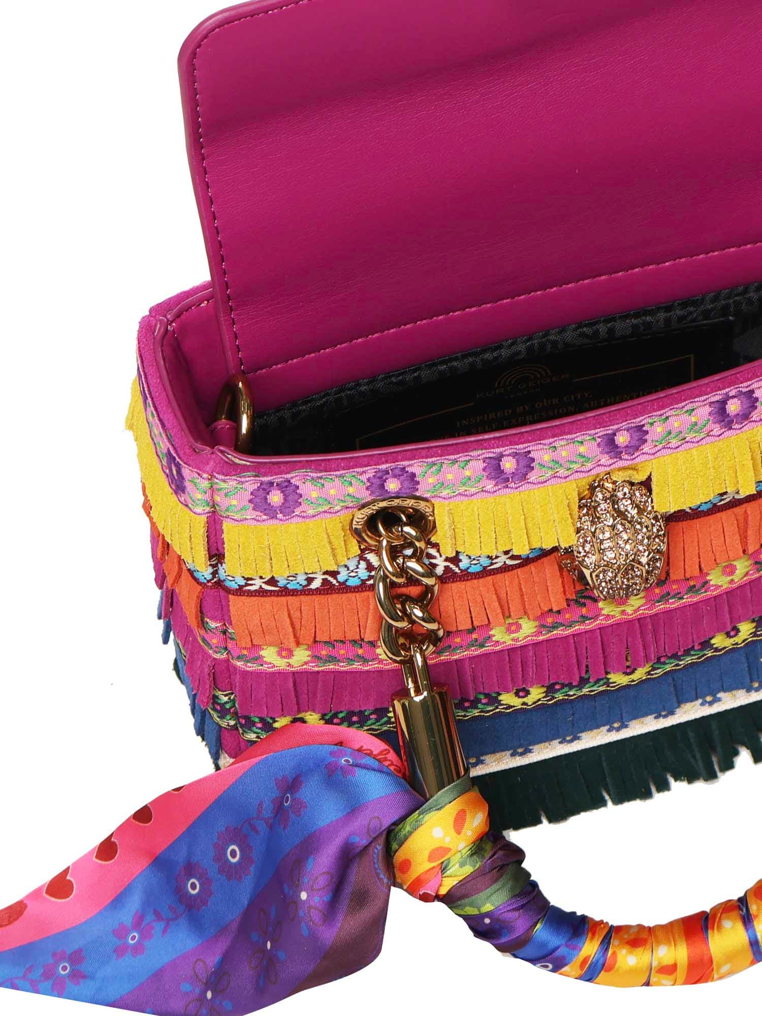 Kurt Geiger Mini Square Kensington Fringed Handbag In Multi
