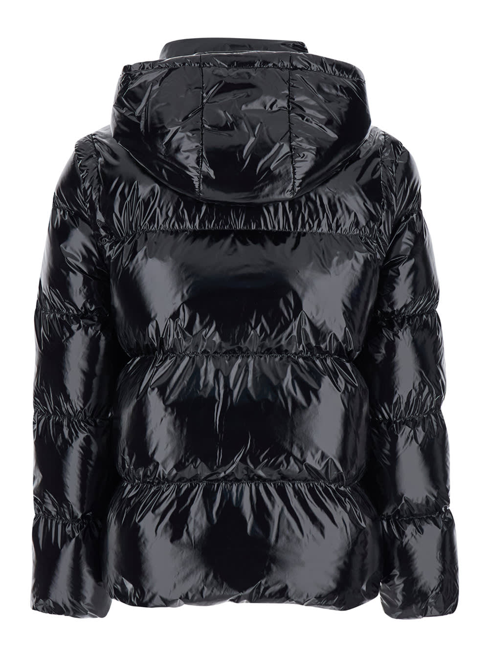 Shop Pinko Indice Black Down Jacket With Logo Detail On The Front In Tech Fabric Woman