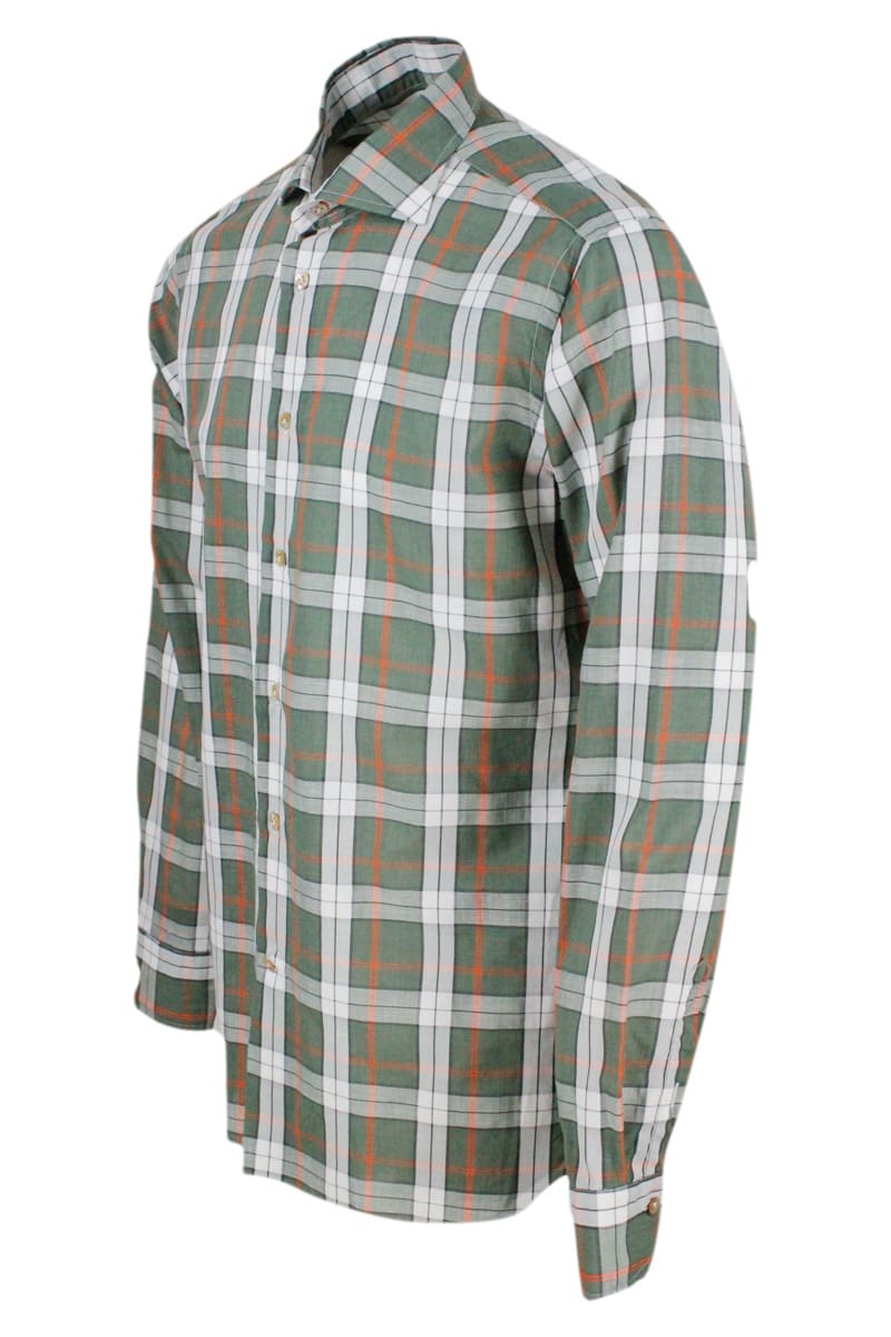 Shop Borriello Napoli Checked Shirt In Cotton And Linen In Green