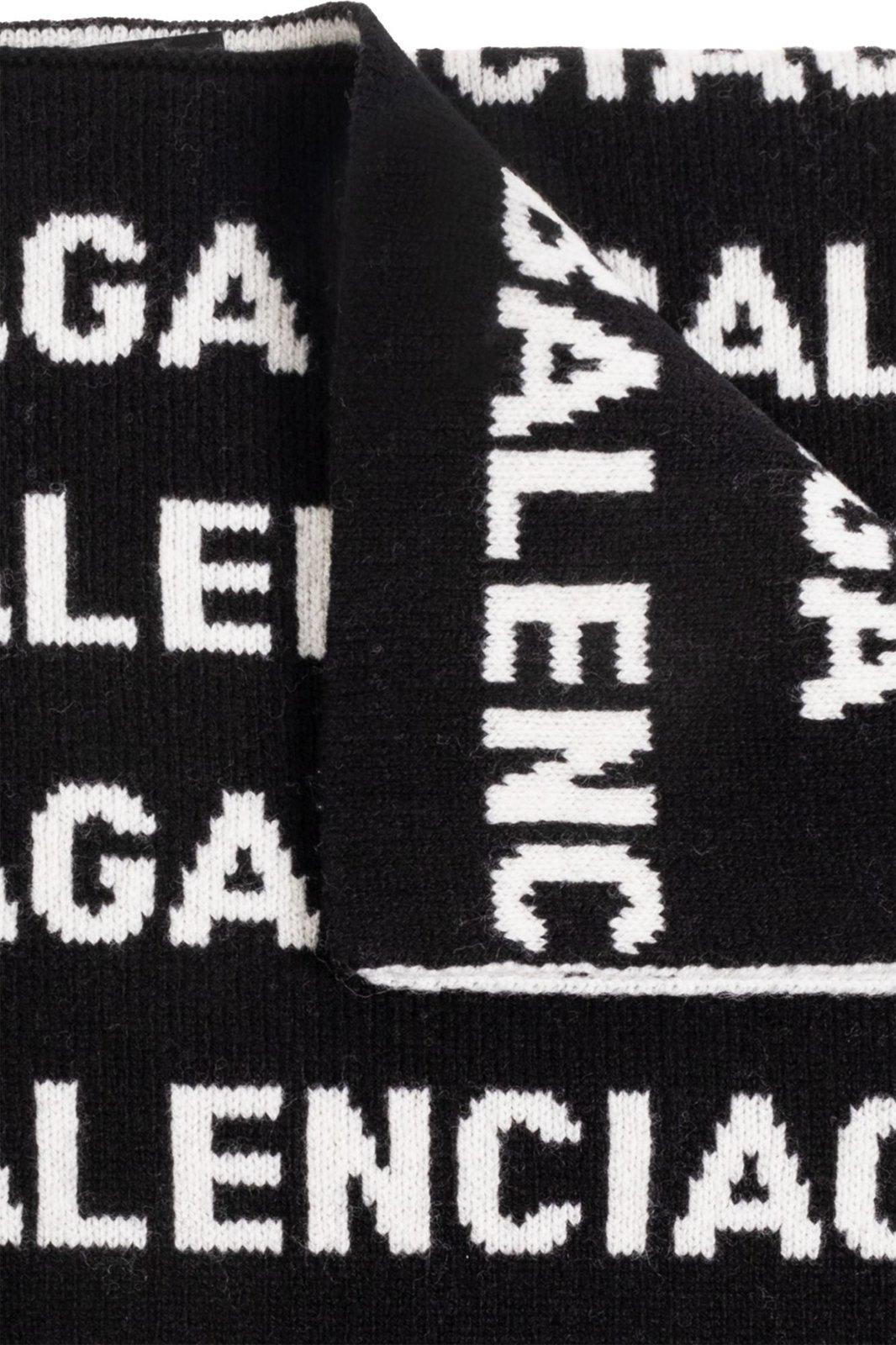 Shop Balenciaga Logo Intarsia Scarf In Black