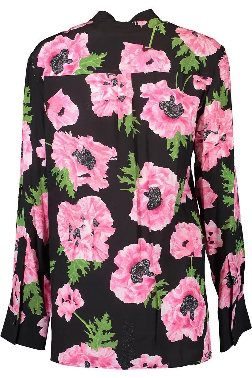 Stella Mccartney Iconic Poppy Print Silk Button-up Shirt In Pink/black