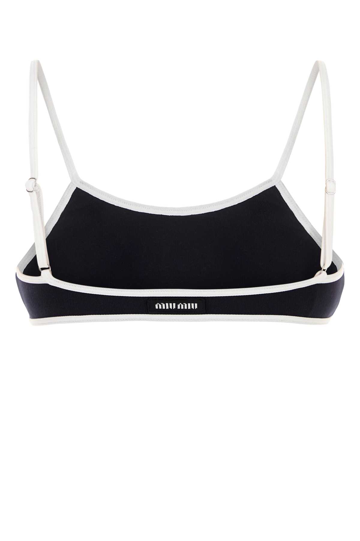 Miu Miu Top Bikini In Nylon Stretch Blu Notte Donna In Blue
