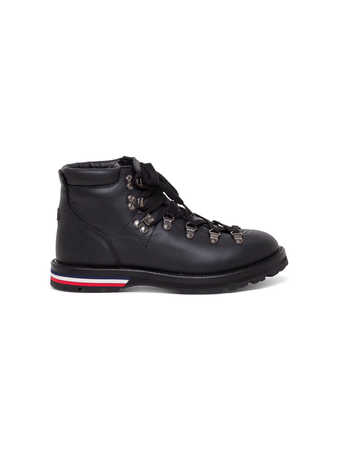 Buy Moncler Leather Ankle Boots With Tricolor Sole online, shop Moncler shoes with free shipping