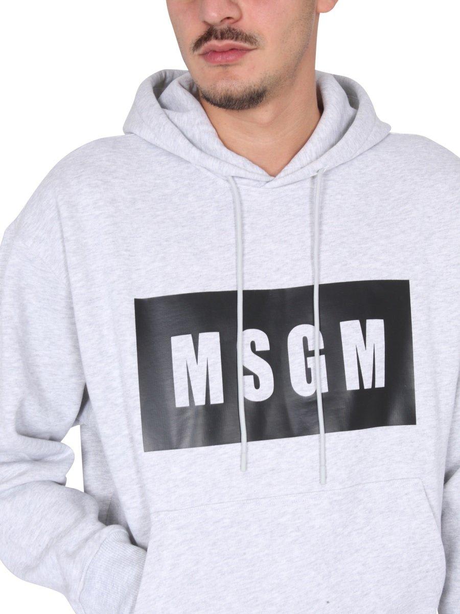 Shop Msgm Logo-printed Drawstring Hoodie In Grey Melange