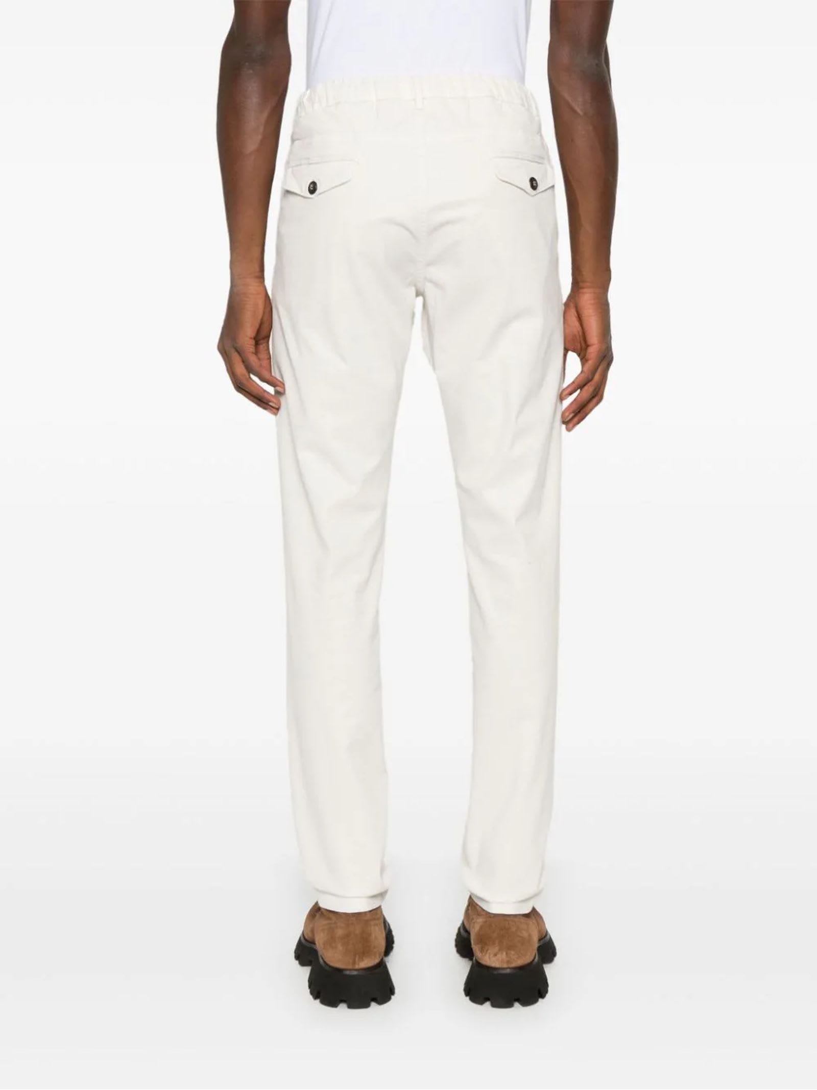 Shop Eleventy Ivory White Cotton-lyocell Blend Trousers