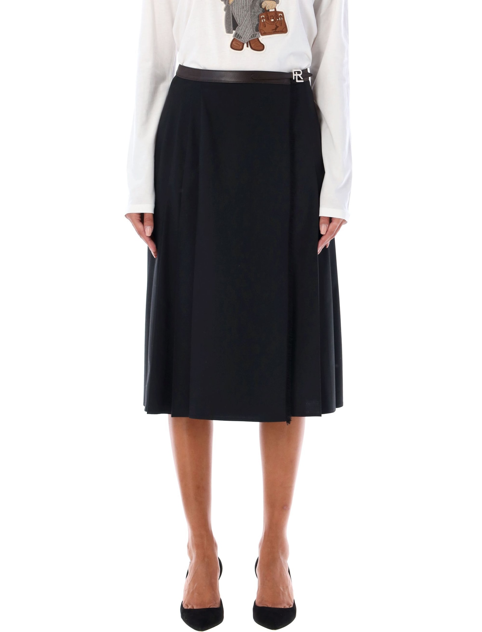 Polo Ralph Lauren Belted Pleated Skirt In Black