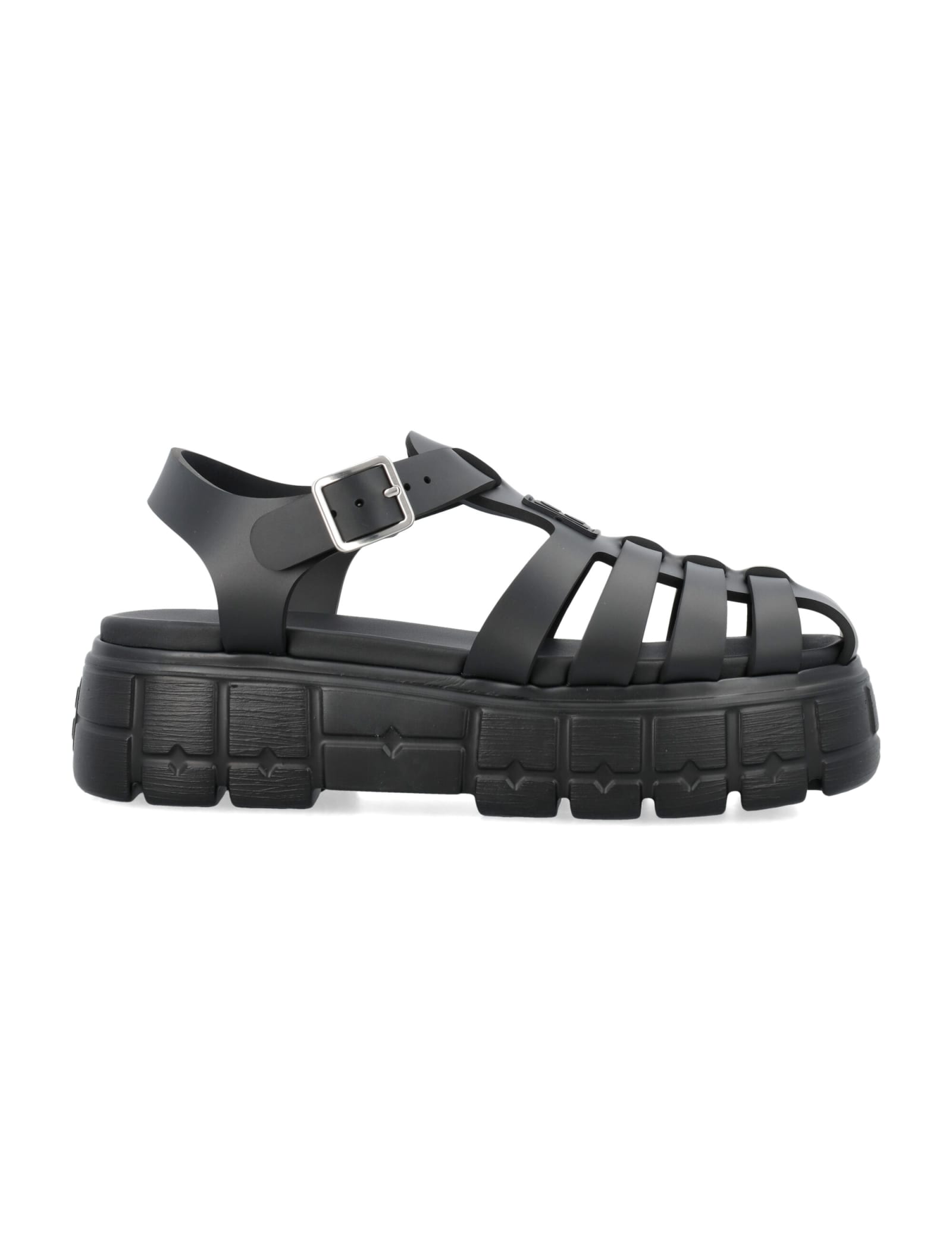 Shop Miu Miu Leather Sandals In Nero