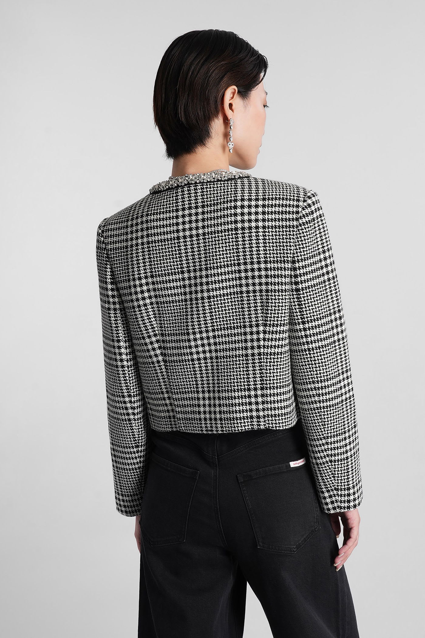 Self-portrait Houndstooth Cropped Jacket In Black