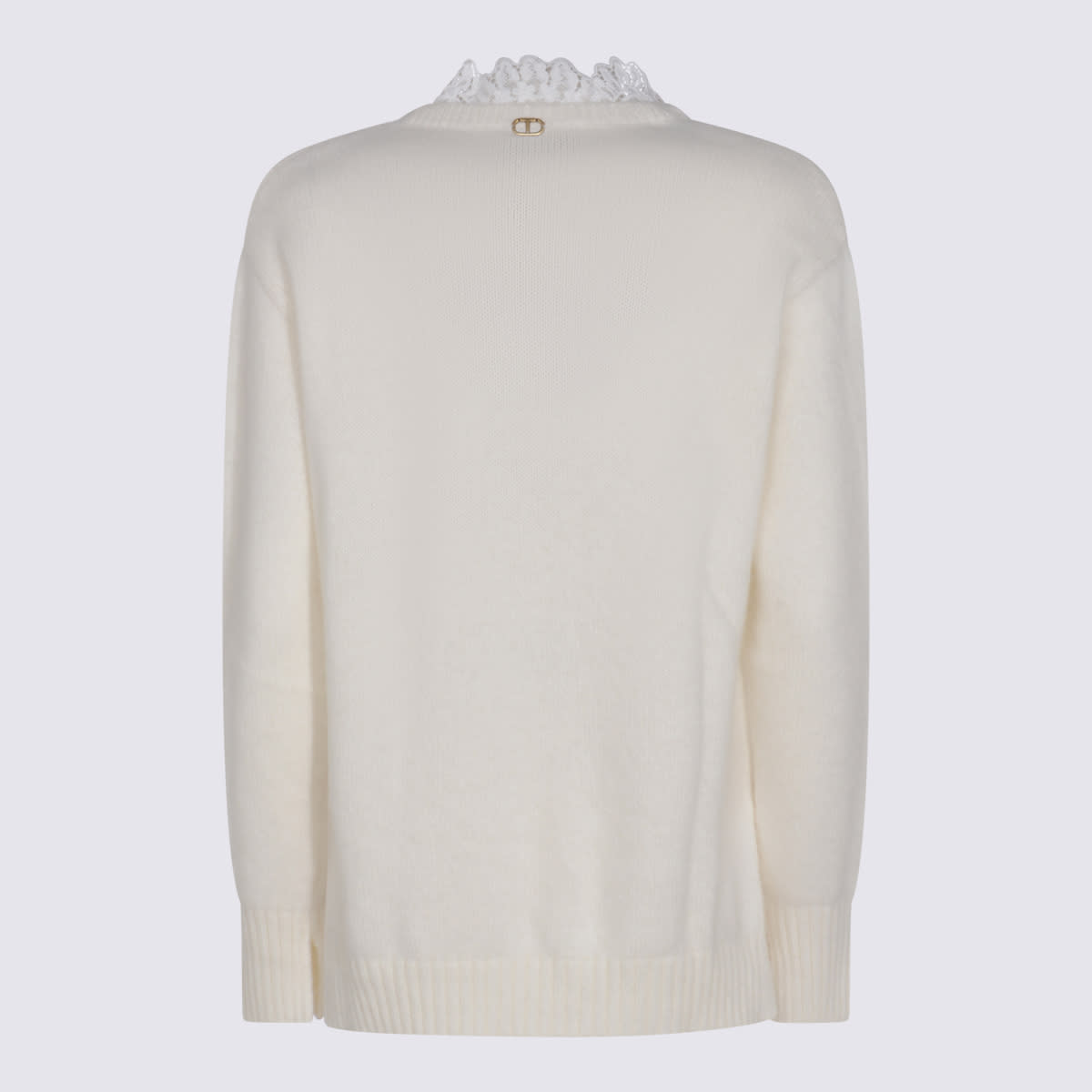 Twinset Angora Blend Sweater With Lace In White