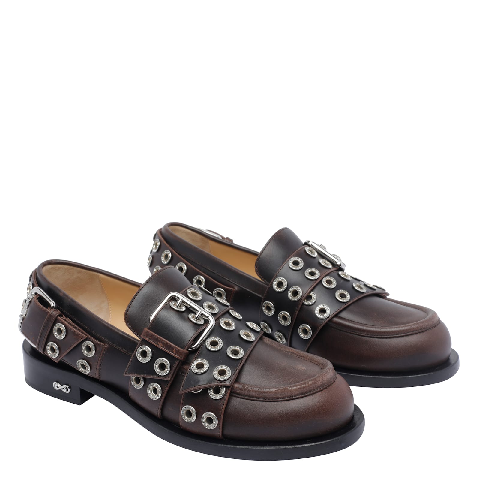 Mach &amp; Mach Buckle Belt Vintage Loafers In Brown