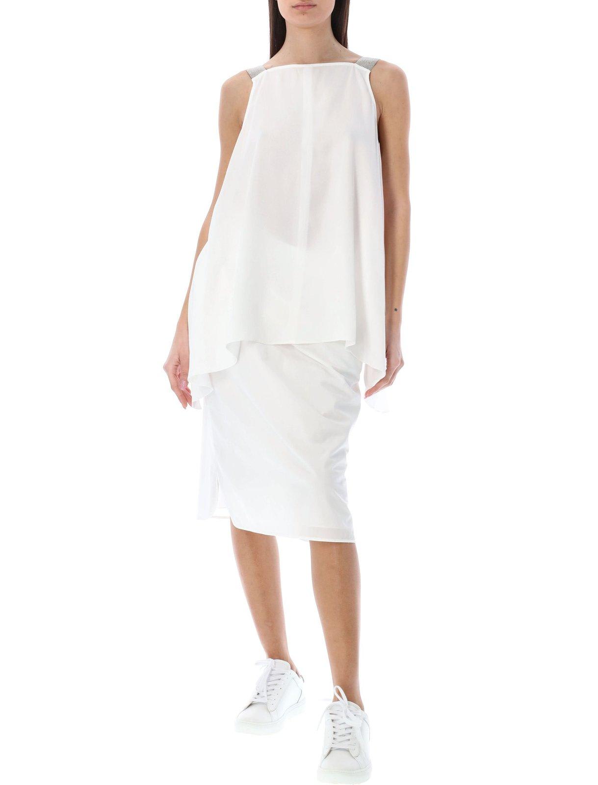 Shop Fabiana Filippi Square Neck Embellished Strapped Tank Top In White