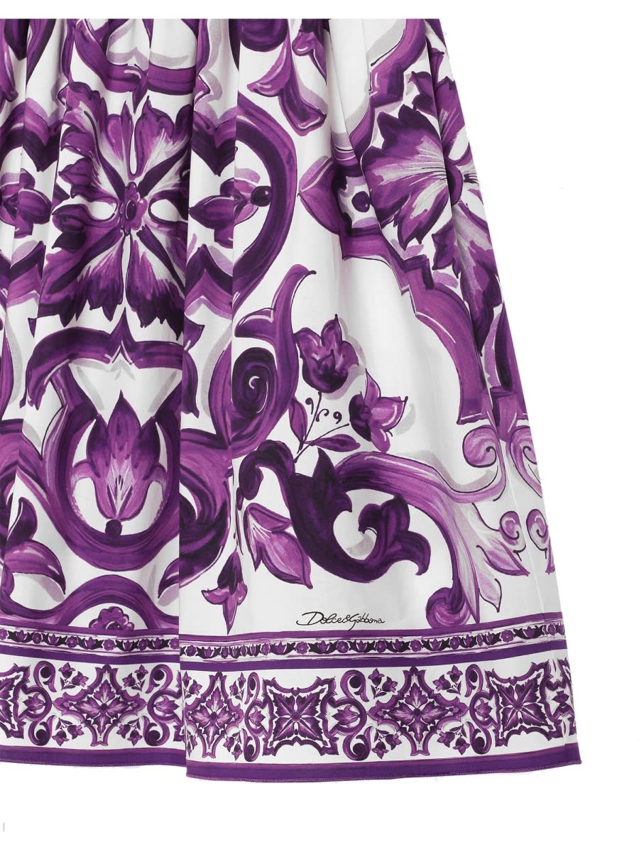Dolce & Gabbana Girl's Majolica-print Sleeveless Poplin Dress In Multi