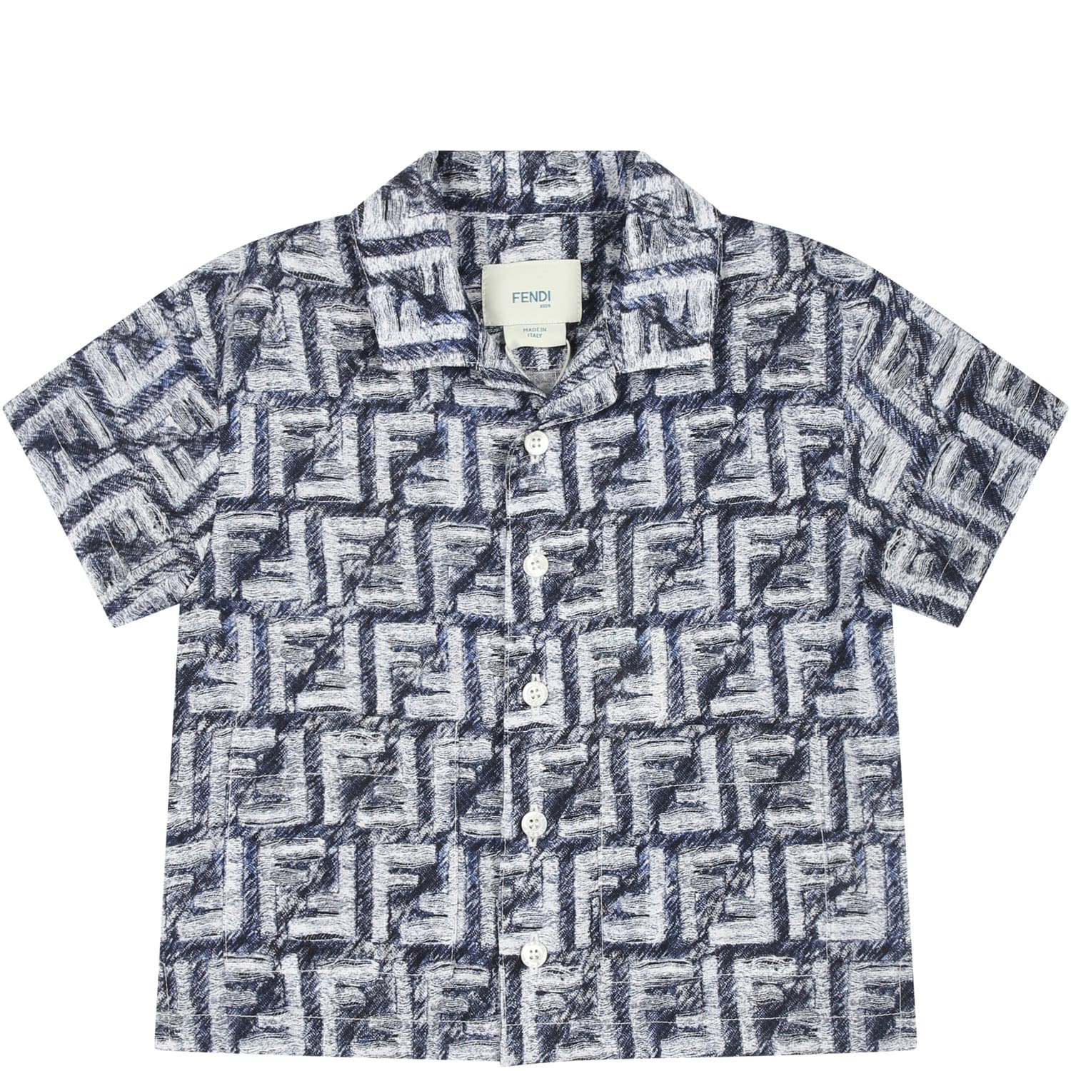 Shop Fendi Blue Shirt For Baby Boy With Iconic Ff