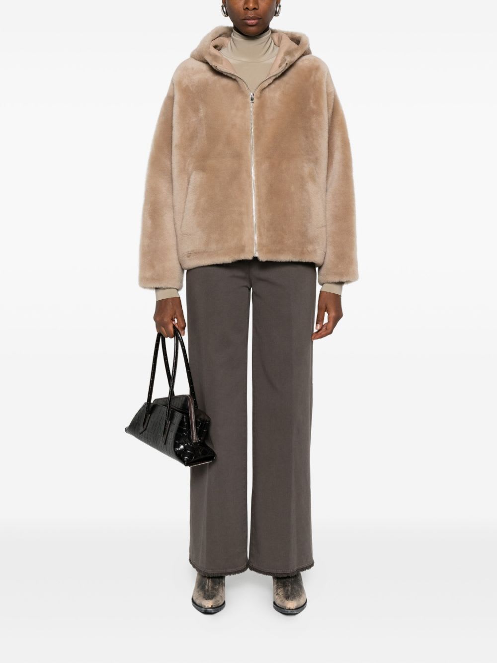 Via Masini 80 Dark Brown Cotton Wide-leg Trousers In Blue