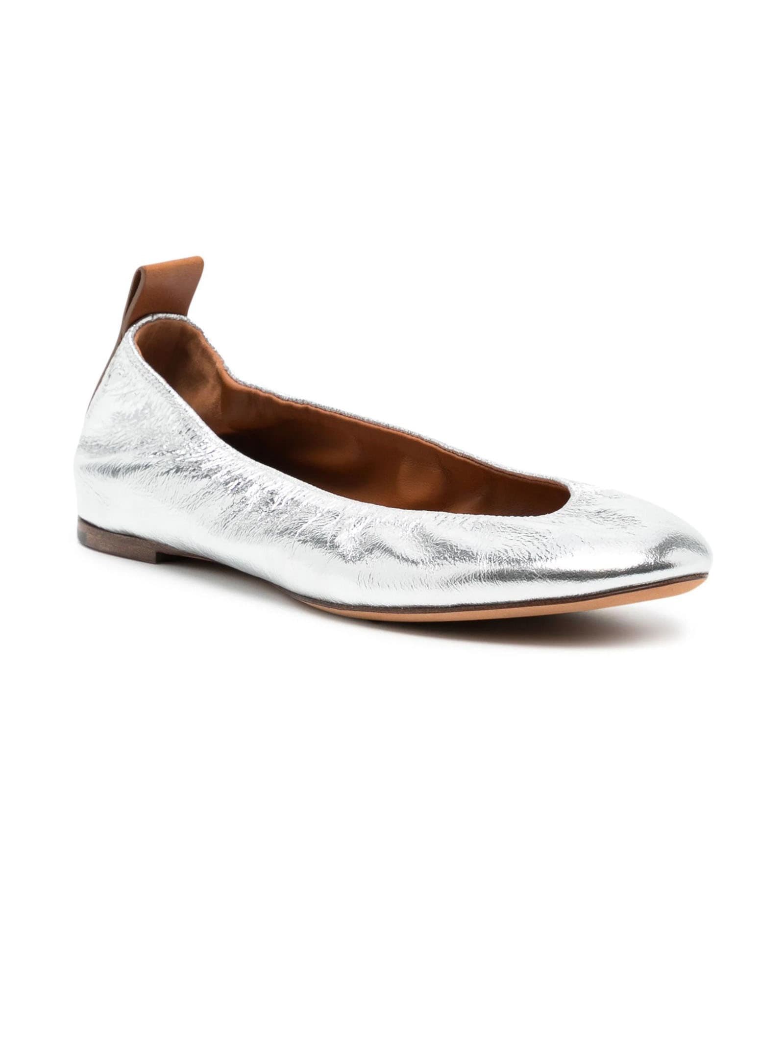 Shop Lanvin Metallic Leather Ballerina Shoes In Silver