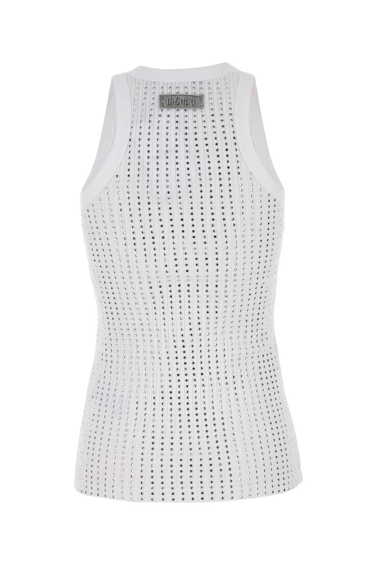 Attico Crew Neck Perforated Ribbed Sleeveless Tank Top In White