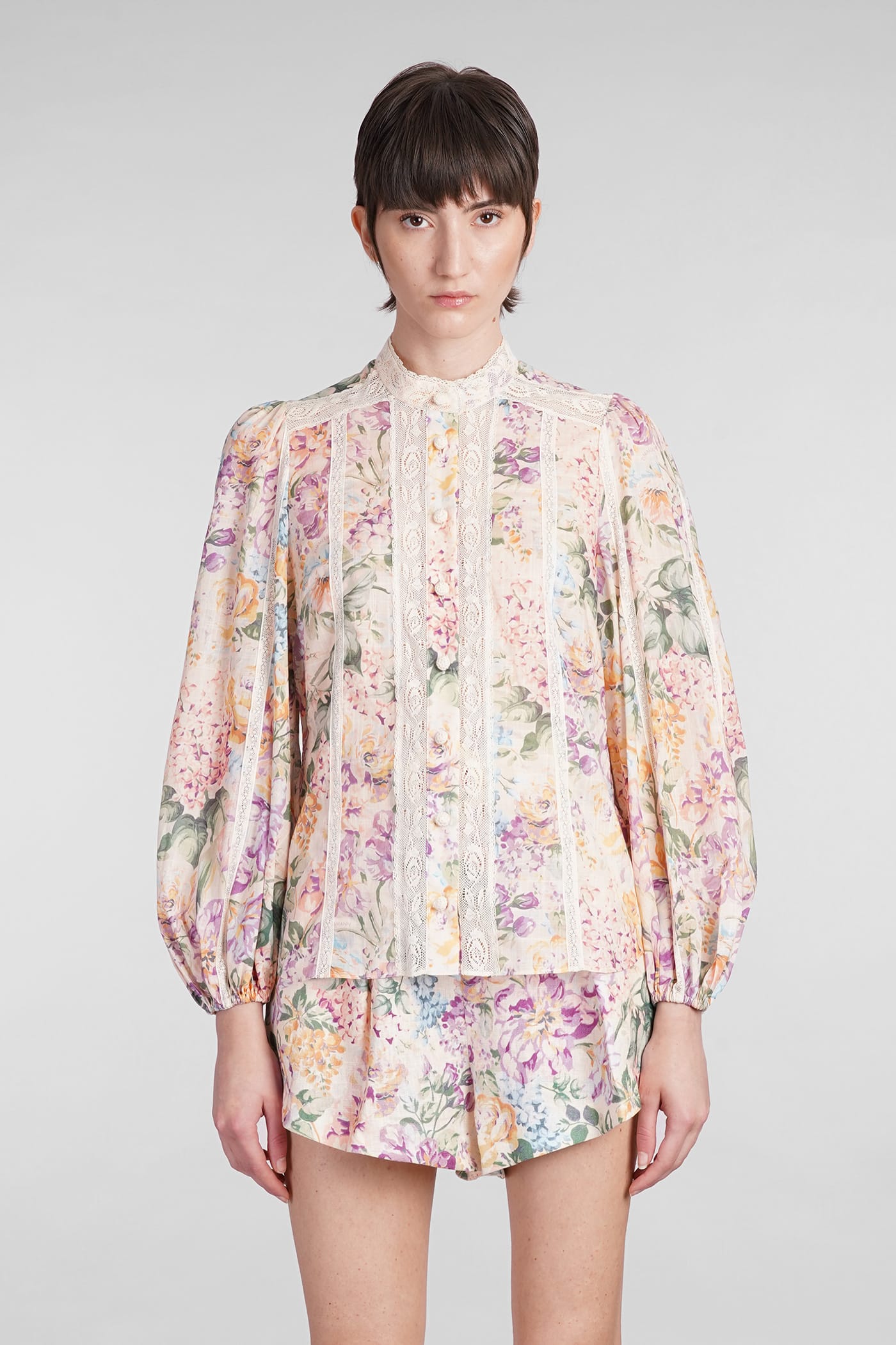 Zimmermann Shirt In Multicolor Cotton In Blue