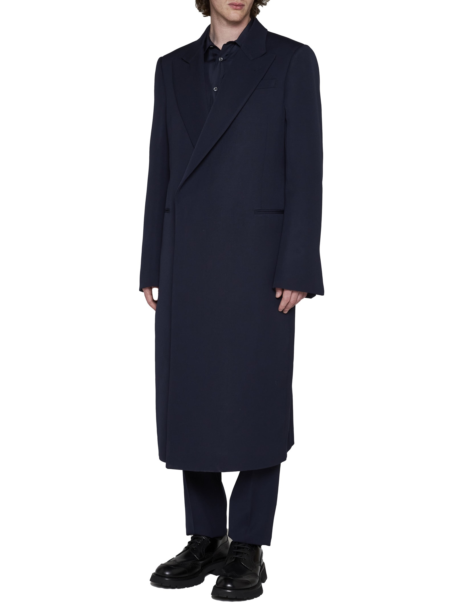 Shop Alexander Mcqueen Coat In Bright Navy