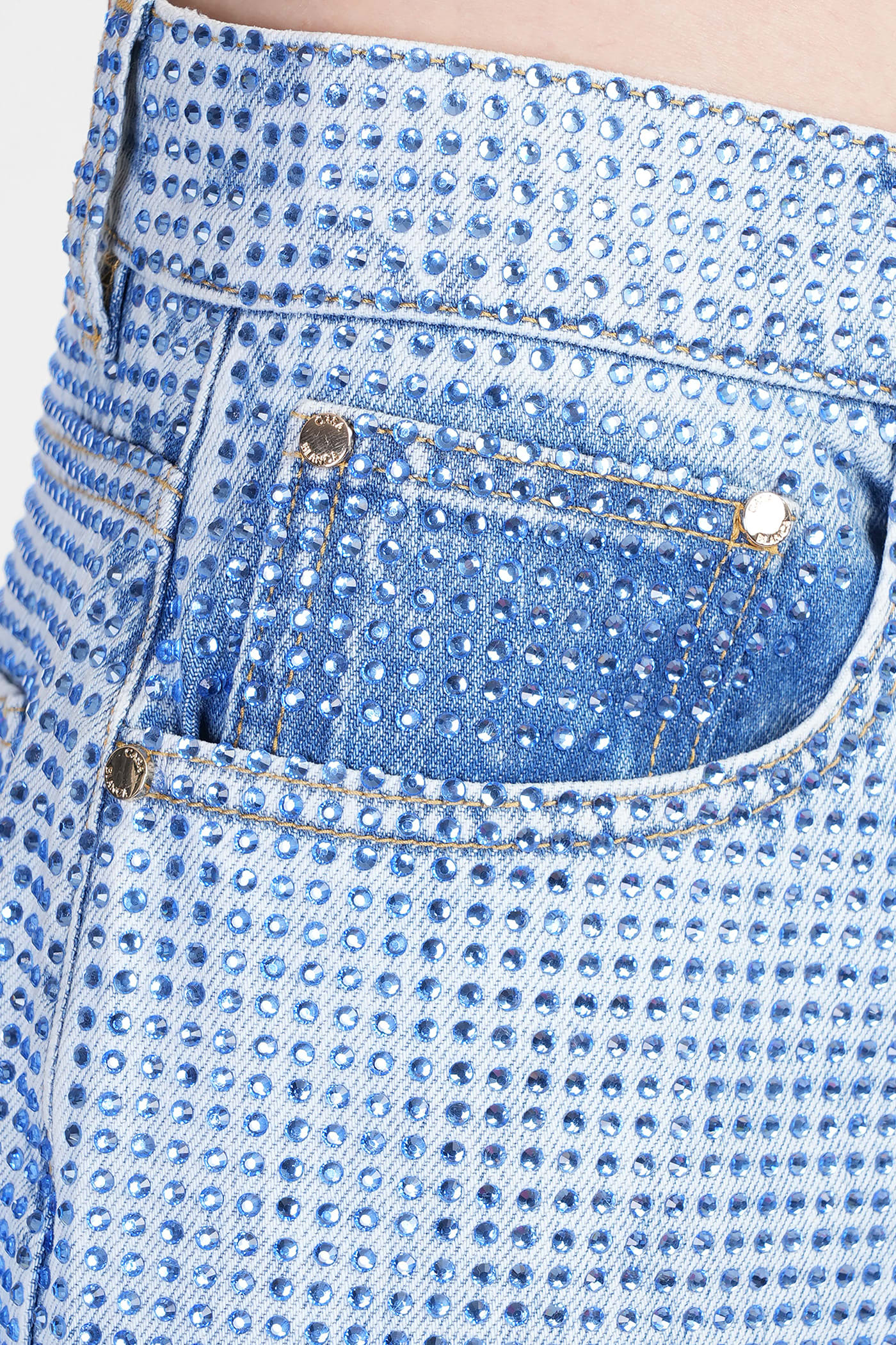 Casablanca Blue Crystal Embellished Denim Shorts In Blue