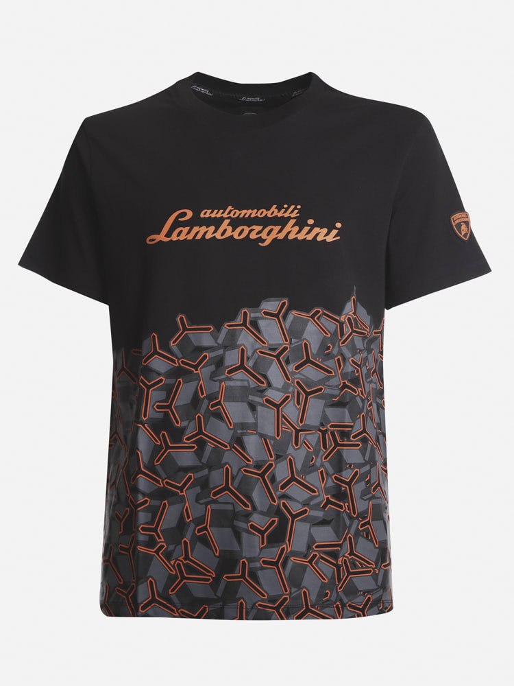 Automobili Lamborghini Cotton T-shirt With All-over Contrasting Print