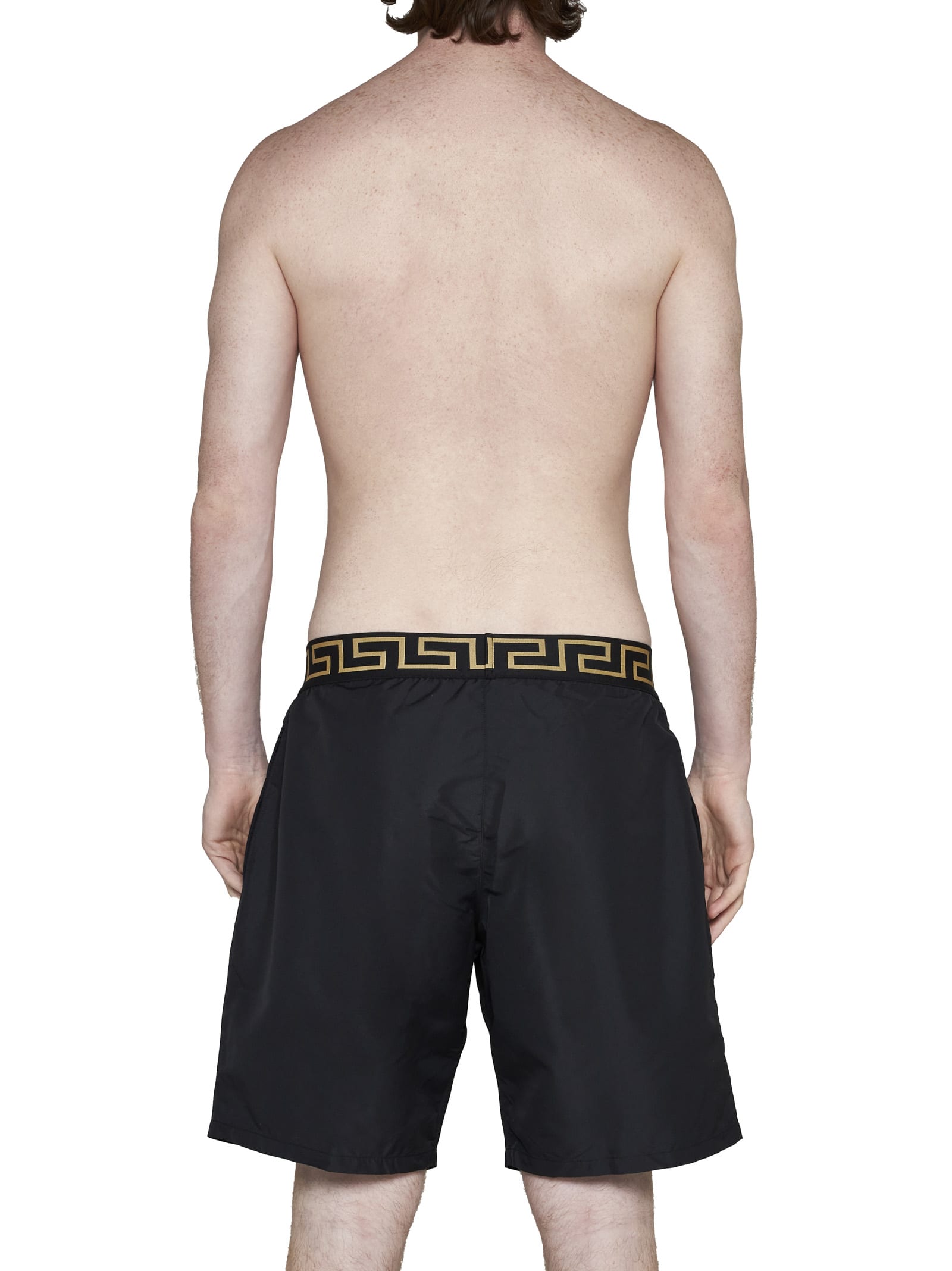 Shop Versace Swimming Trunks In Nero Greca Oro