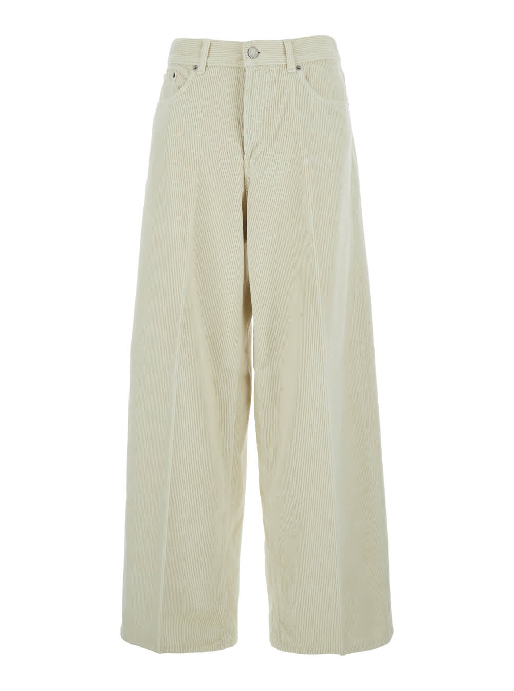 Haikure Bethany White Pants With Logo Patch On The Rear And Wide Leg In Corduroy Woman In Green