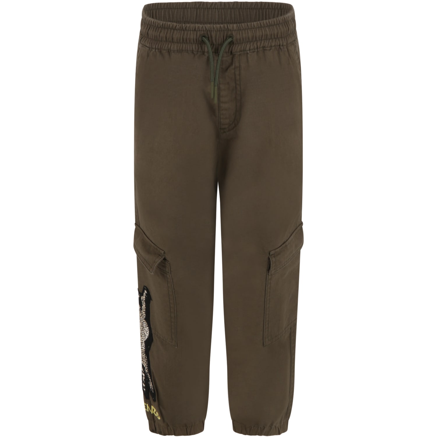 Kenzo Kids Green Pants For Boy With Tiger