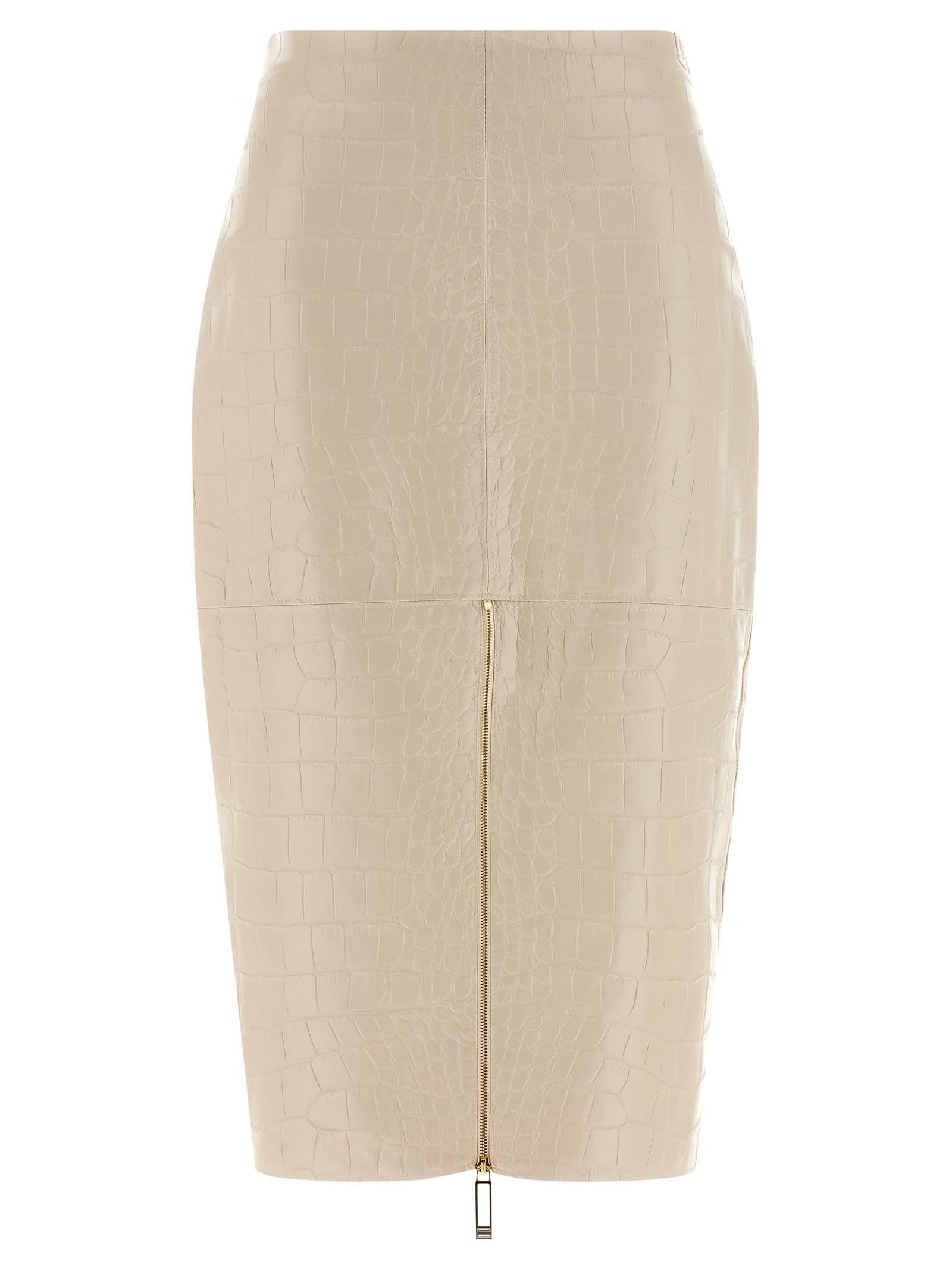 Elisabetta Franchi Crocodile-effect Zip-front Skirt In Neutral