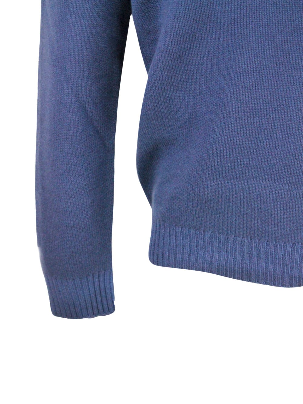 Shop Malo Long-sleeved V-neck Sweater In 100% Fine And Soft Virgin Wool With English Rib Knit On The Neckline  In Blu