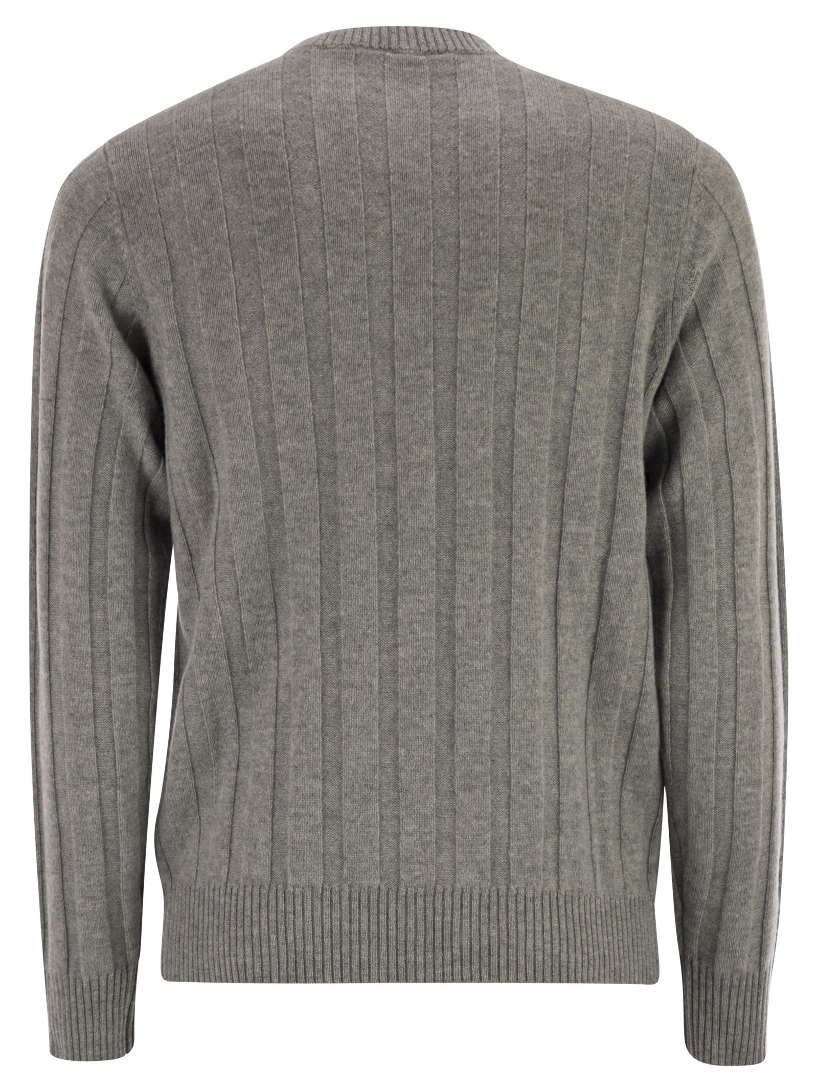 Peserico Wool And Cashmere Ribbed Jumper In Gray