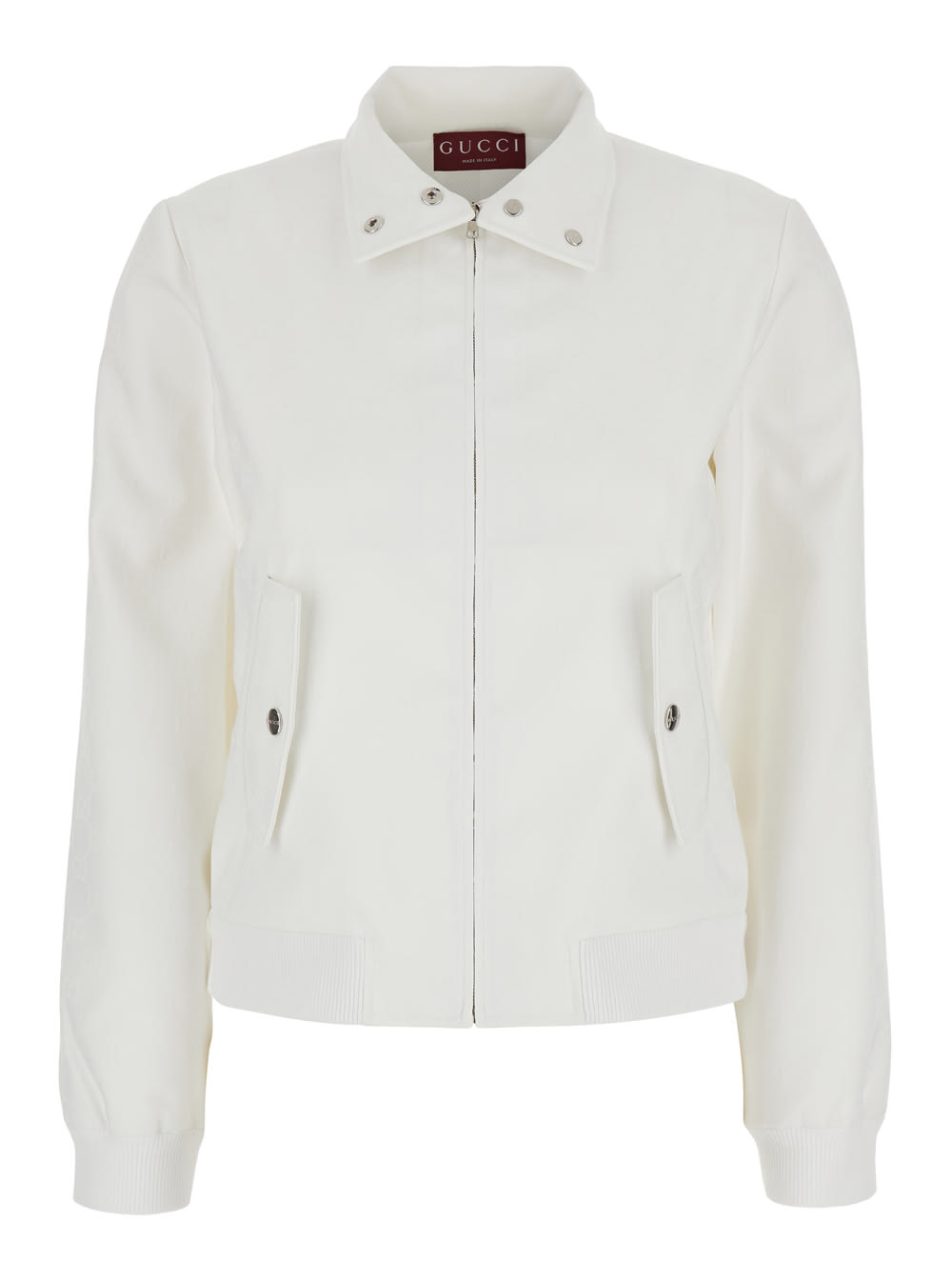 Gucci White Sweatshirt With Stand-up Collar With Automatic Buttons And Dropped Shoulders In Tech Fabric Wo In White
