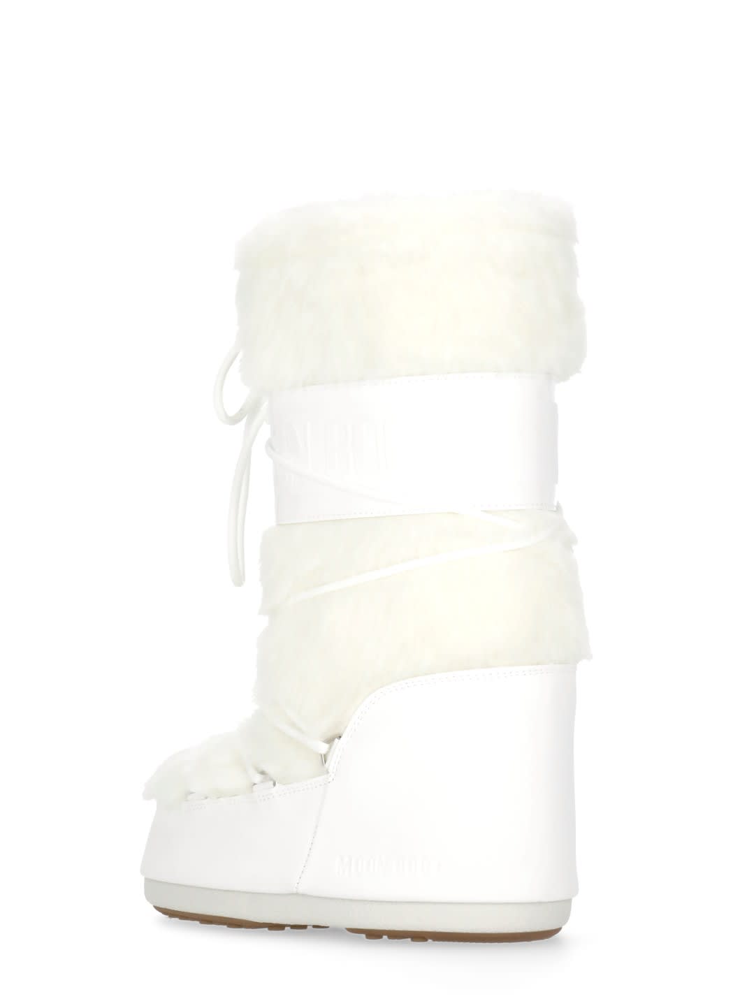 Moon Boot Faux Fur Ankle Boots With Lace-up Design In White