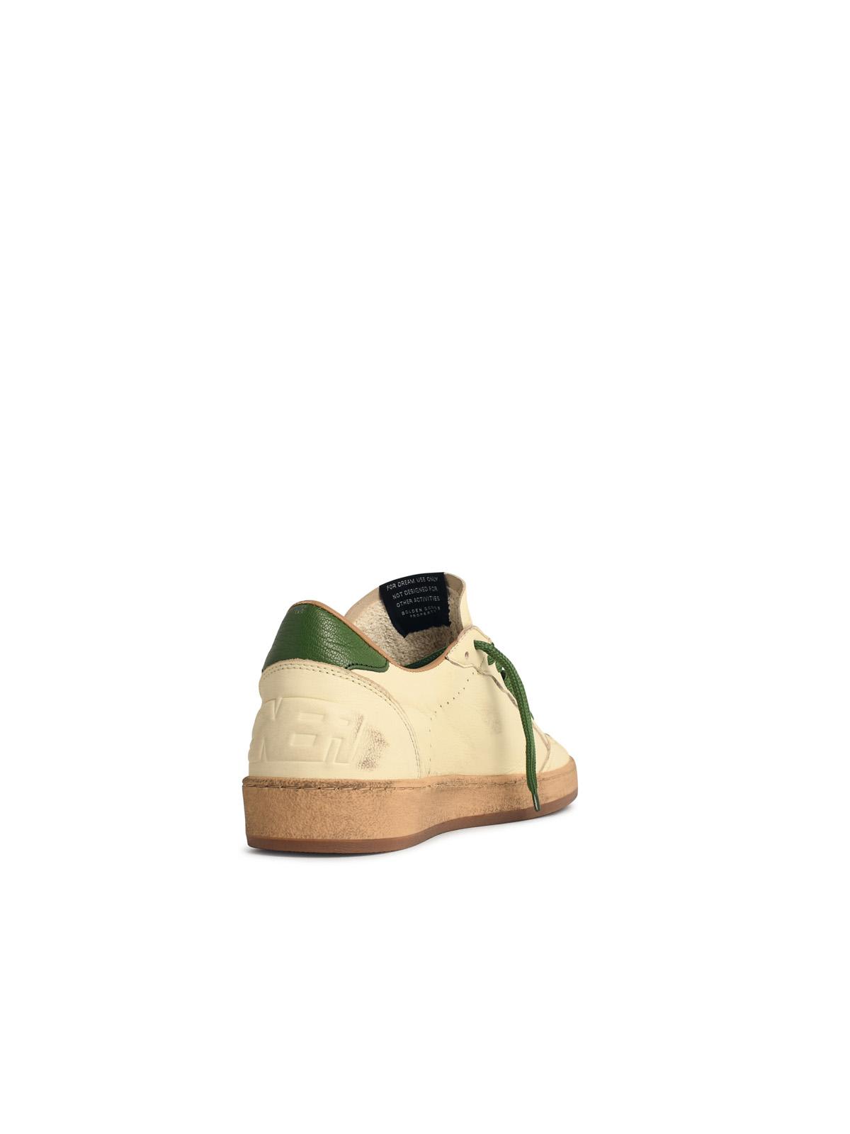 Golden Goose Ball-star White Nappa Leather Sneakers With Green Star And Heel In White