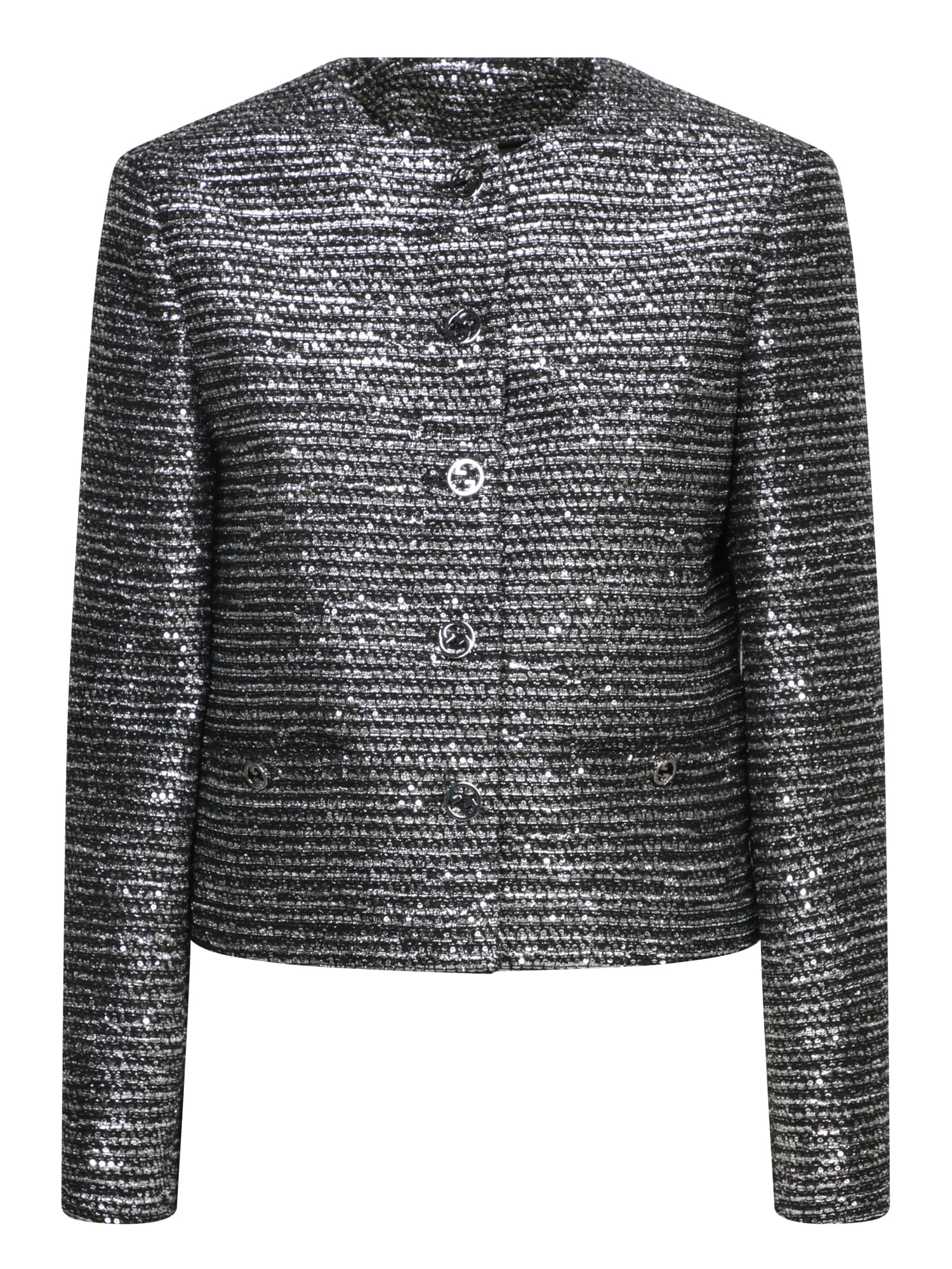 Gucci Black Silver Lamã© Jacket In Metallic