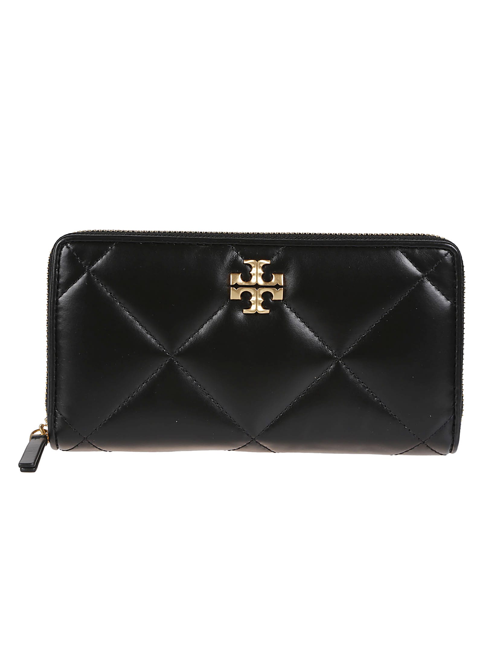 Tory Burch Kira Diamond Quilt Zip Continental Wallet Black In Black