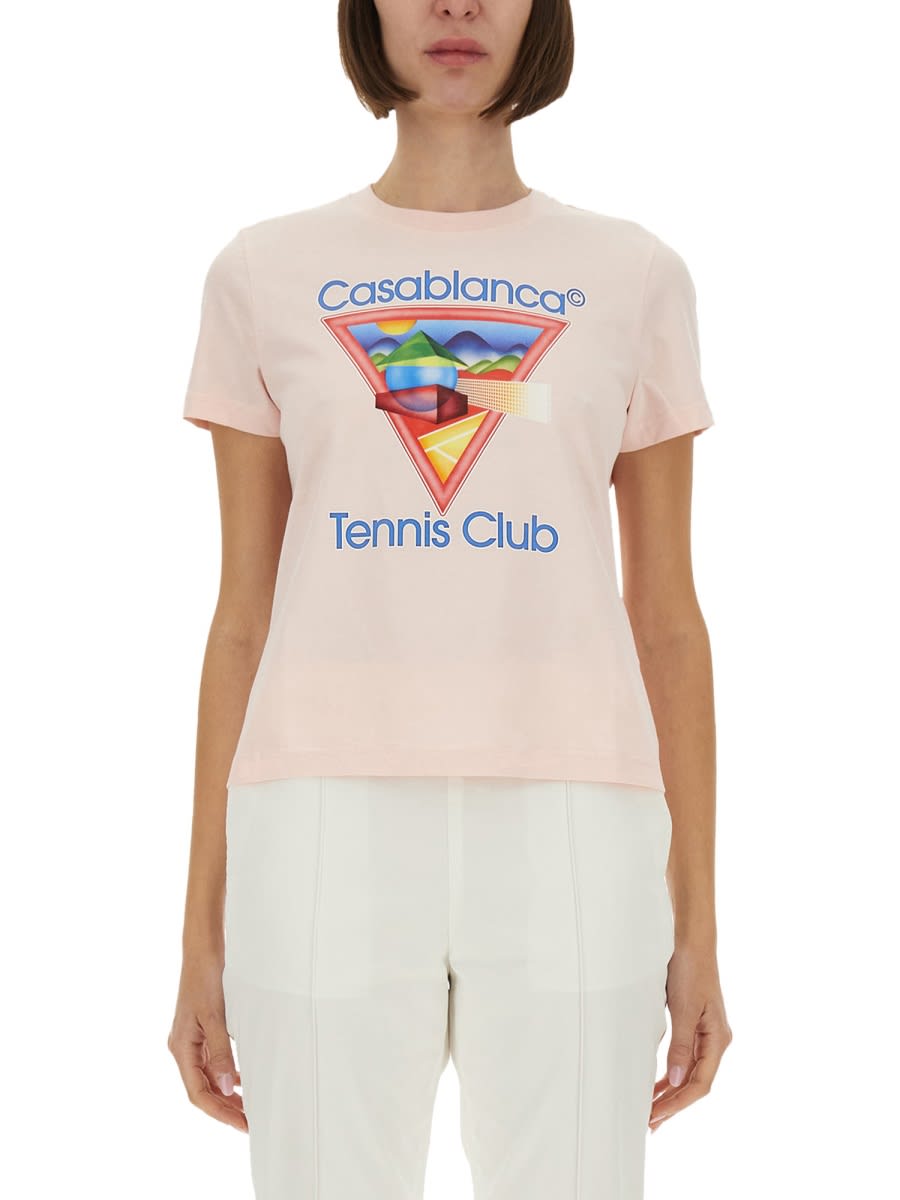 Casablanca Cotton Crew Neck T-shirt With Graphic Print In Pink