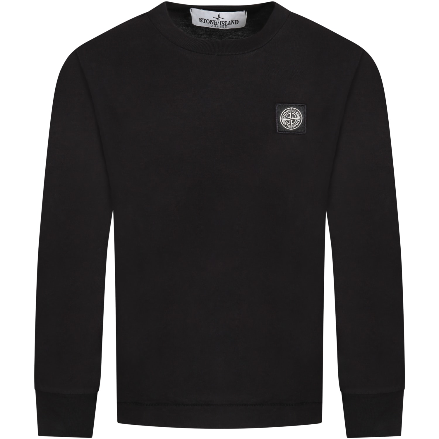 Stone Island Junior Black T-shirt Fo Boy With Iconic Compass