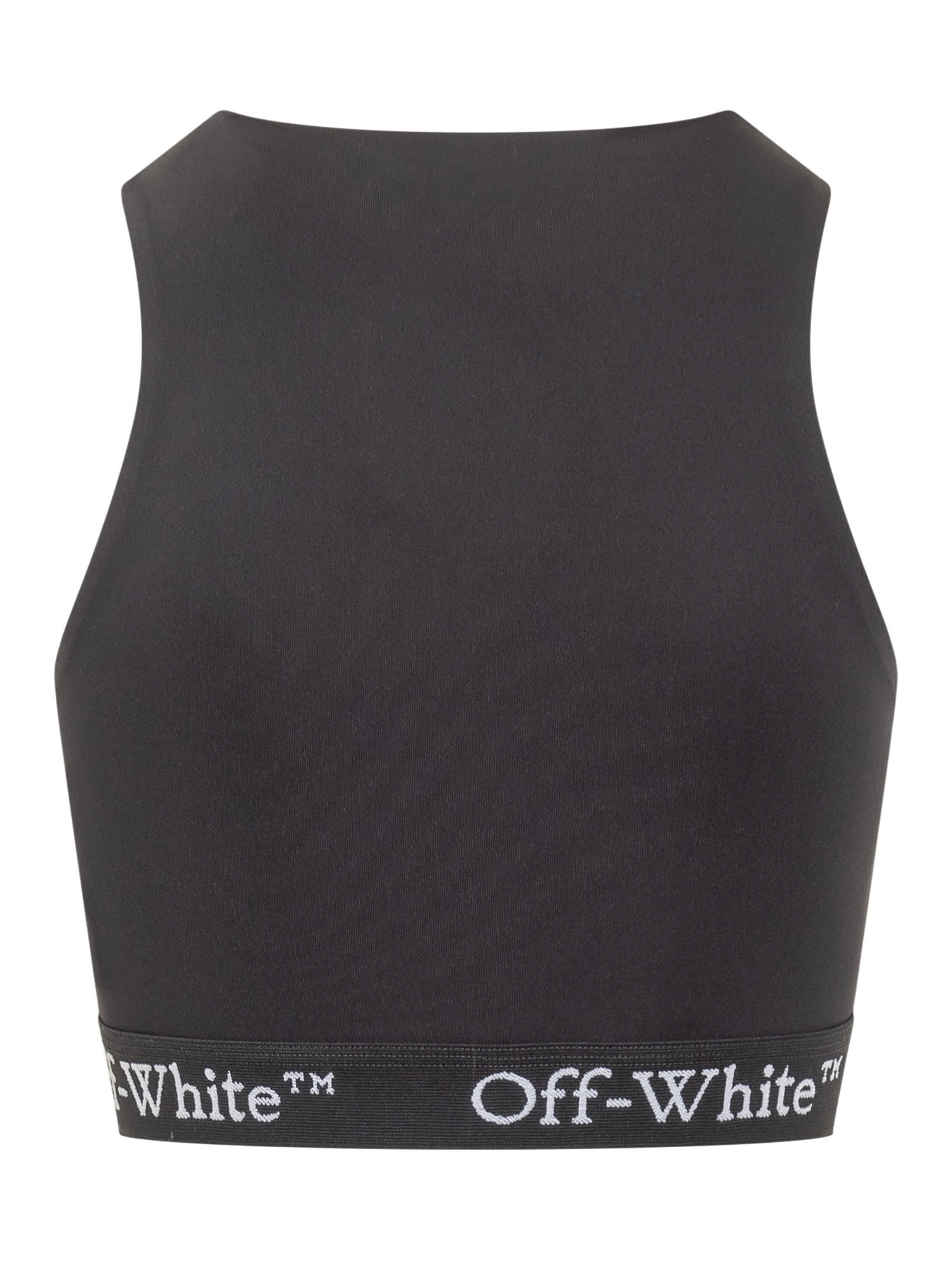 Off-white Fitted Black Top With Front Zip And Logo Underband In Black