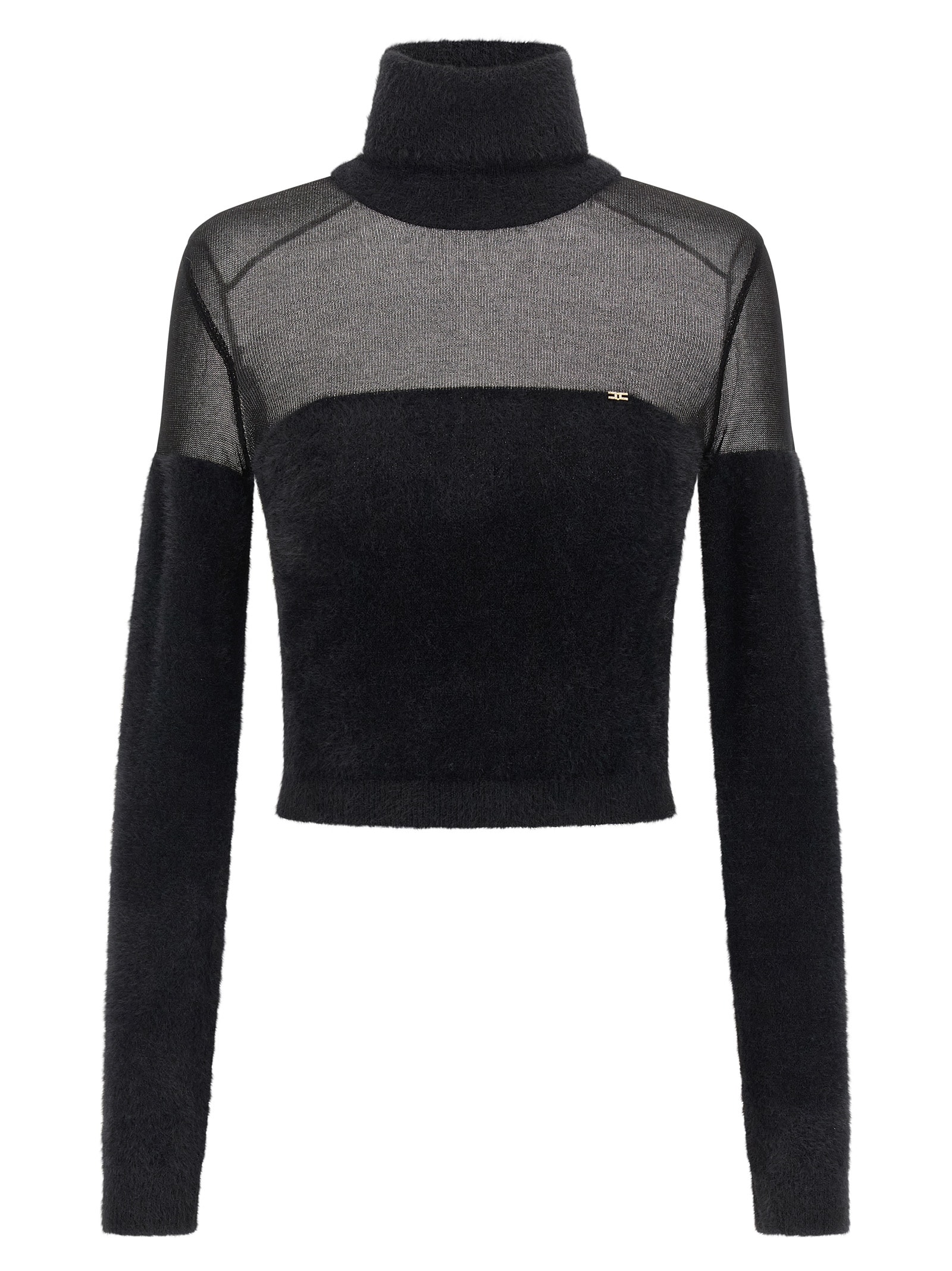 Elisabetta Franchi Brushed Insert Turtleneck Sweater Sweaters And Cardigans Black In Black