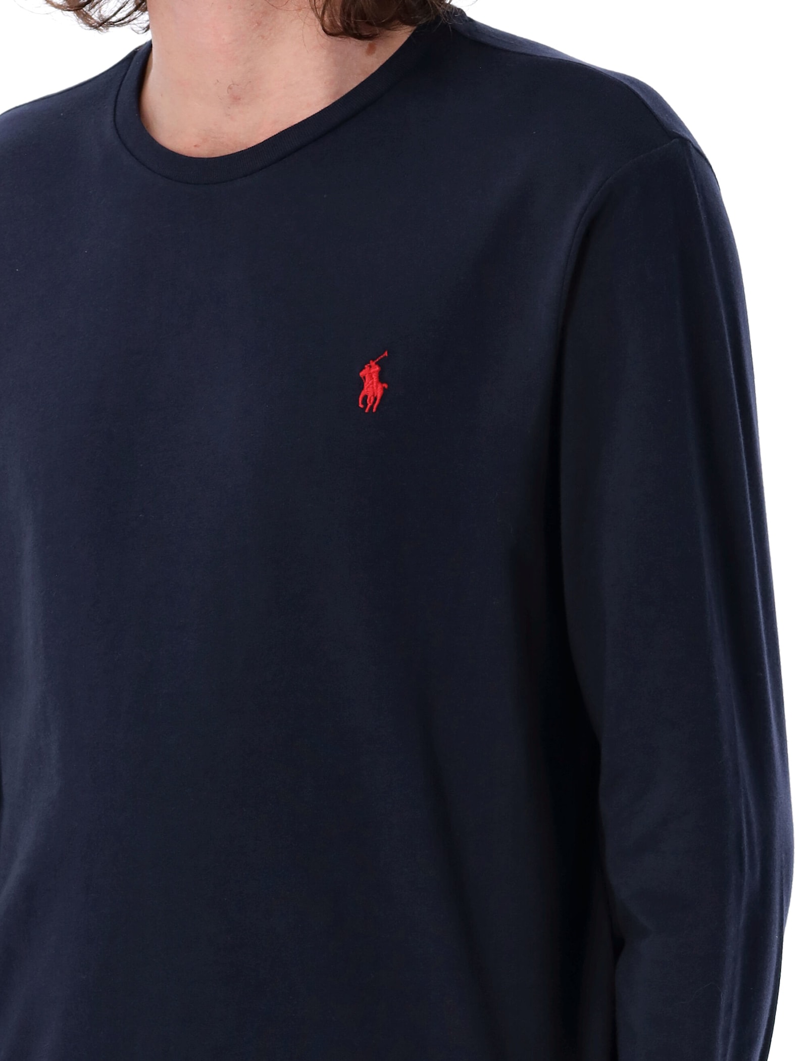 Ralph Lauren Long Sleeve Crew Neck Sweater With Ribbed Cuffs In Black